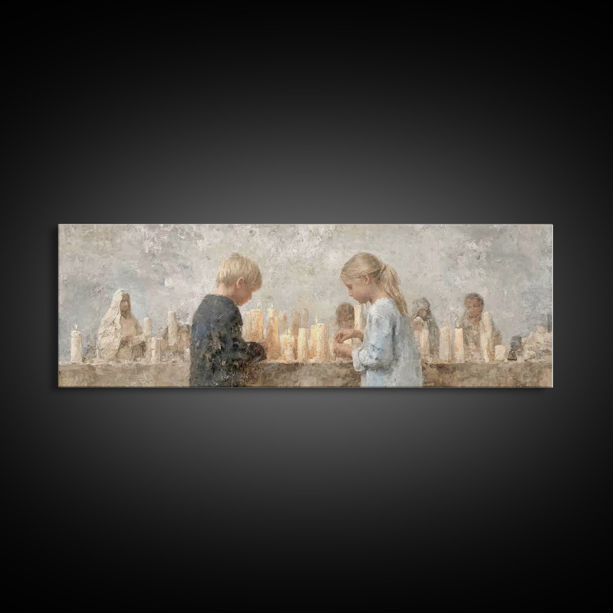 Little Lights Gathered | Framed Canvas Print | Christian Art Print | Christmas Wall Art | Panoramic Art | Christian Art Canvas | Christmas