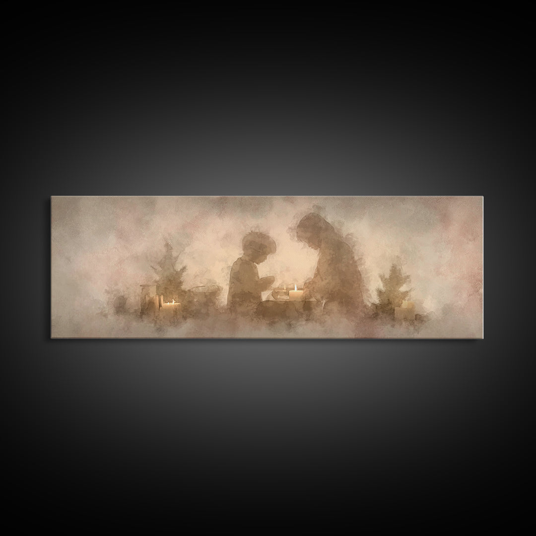 Warm Advent Glow – Framed Canvas Print – Christmas Wall Art – Christian Art Painting – Panoramic Wall Art – Christian Decorations – Christm