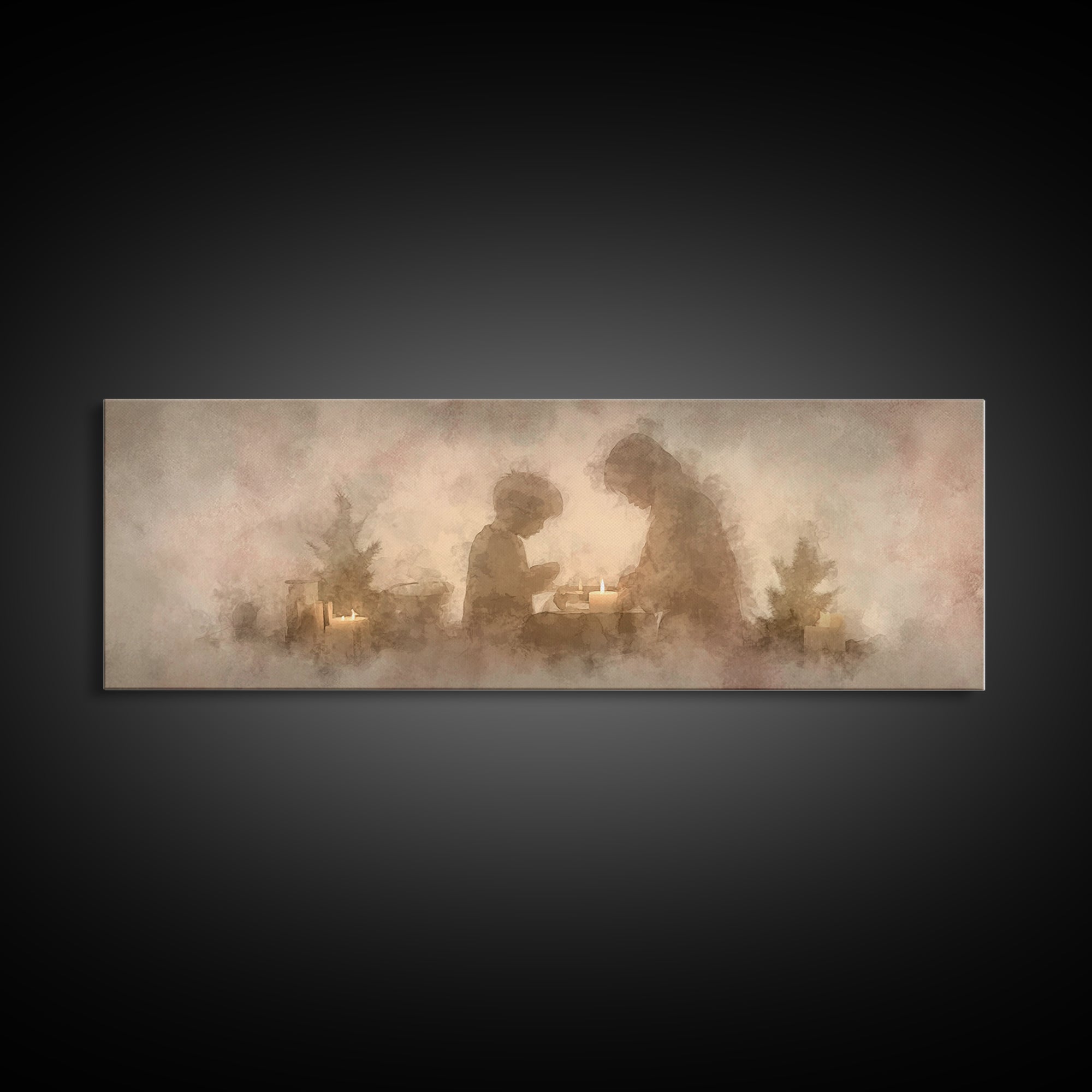 Warm Advent Glow – Framed Canvas Print – Christmas Wall Art – Christian Art Painting – Panoramic Wall Art – Christian Decorations – Christm
