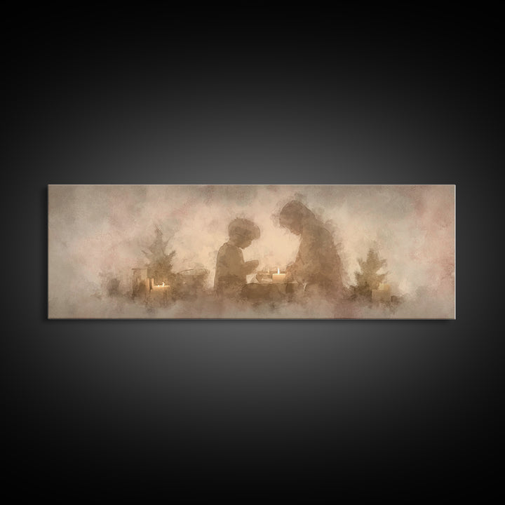 Warm Advent Glow – Framed Canvas Print – Christmas Wall Art – Christian Art Painting – Panoramic Wall Art – Christian Decorations – Christm