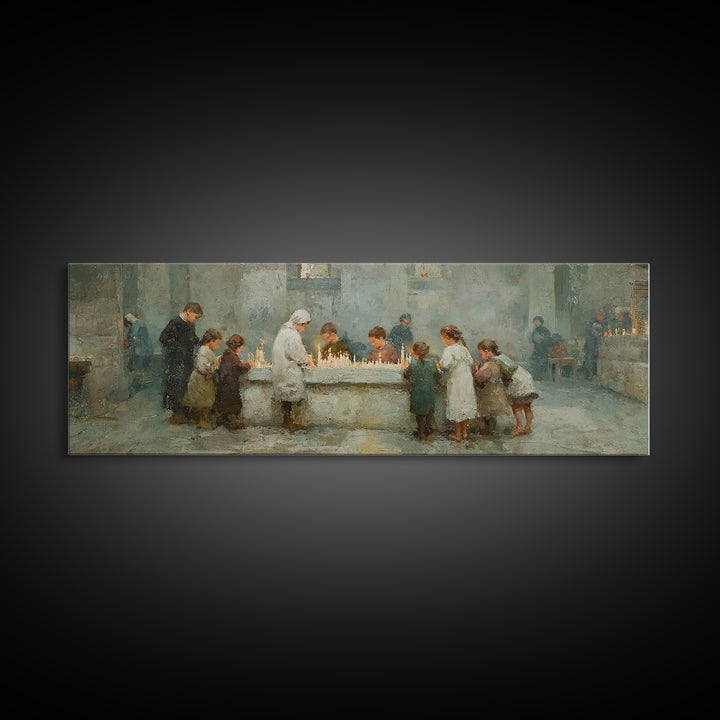 Gathered In Grace | Framed Canvas Print | Christian Art Canvas | Christmas Art | Panoramic Painting | Christian Wall Art | Christian Christ