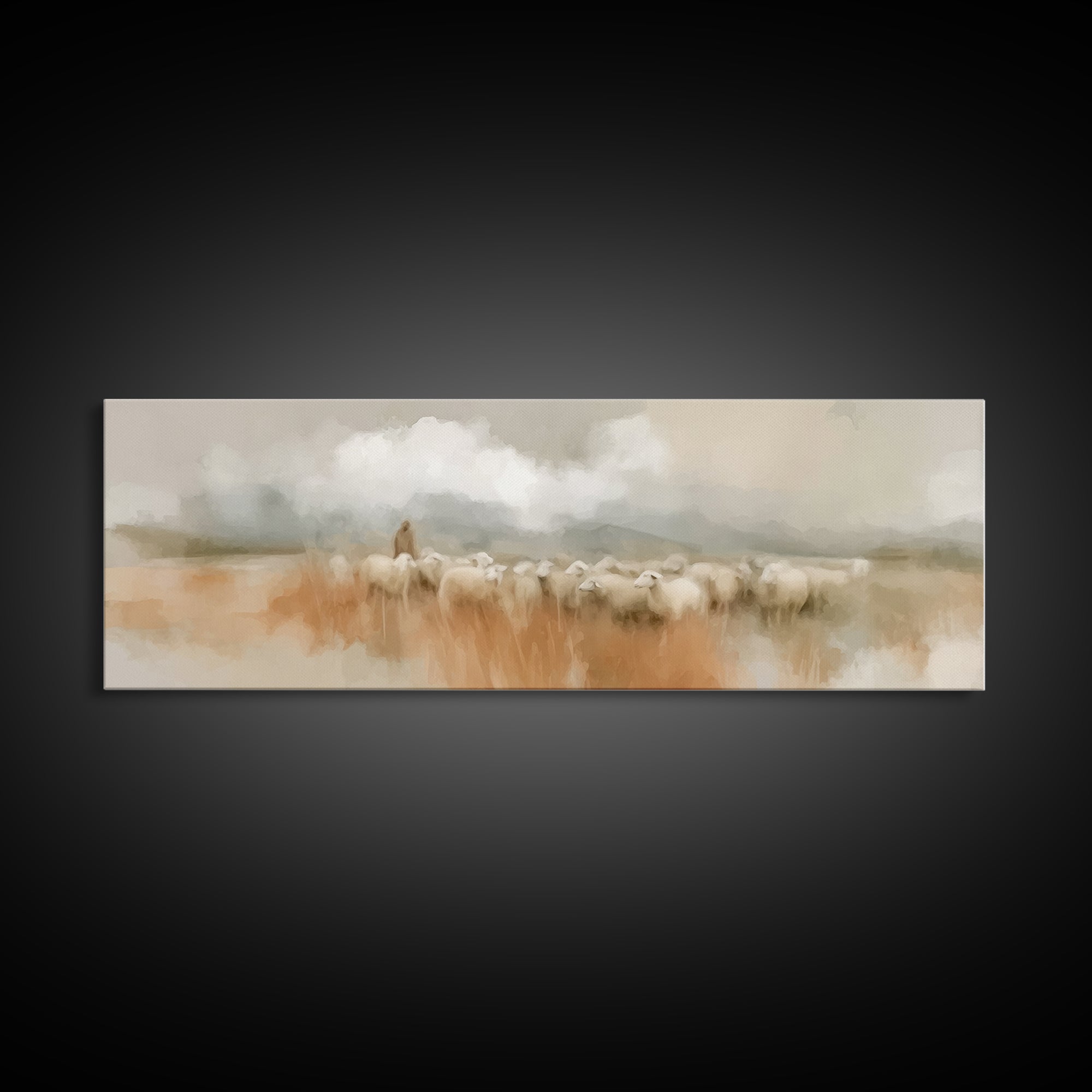 Guiding Gentle Shepherd | Framed Canvas Print | Christian Paintings | Jesus Canvas Art | Panoramic Painting | Christian Decor | Christian A