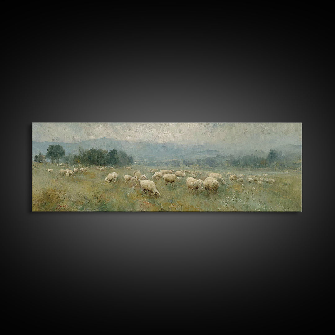 Peaceful Pasture Grace – Framed Canvas Print – Christian Wall Art – Christian Art Canvas – Panoramic Art – Christian Painting – Christian G