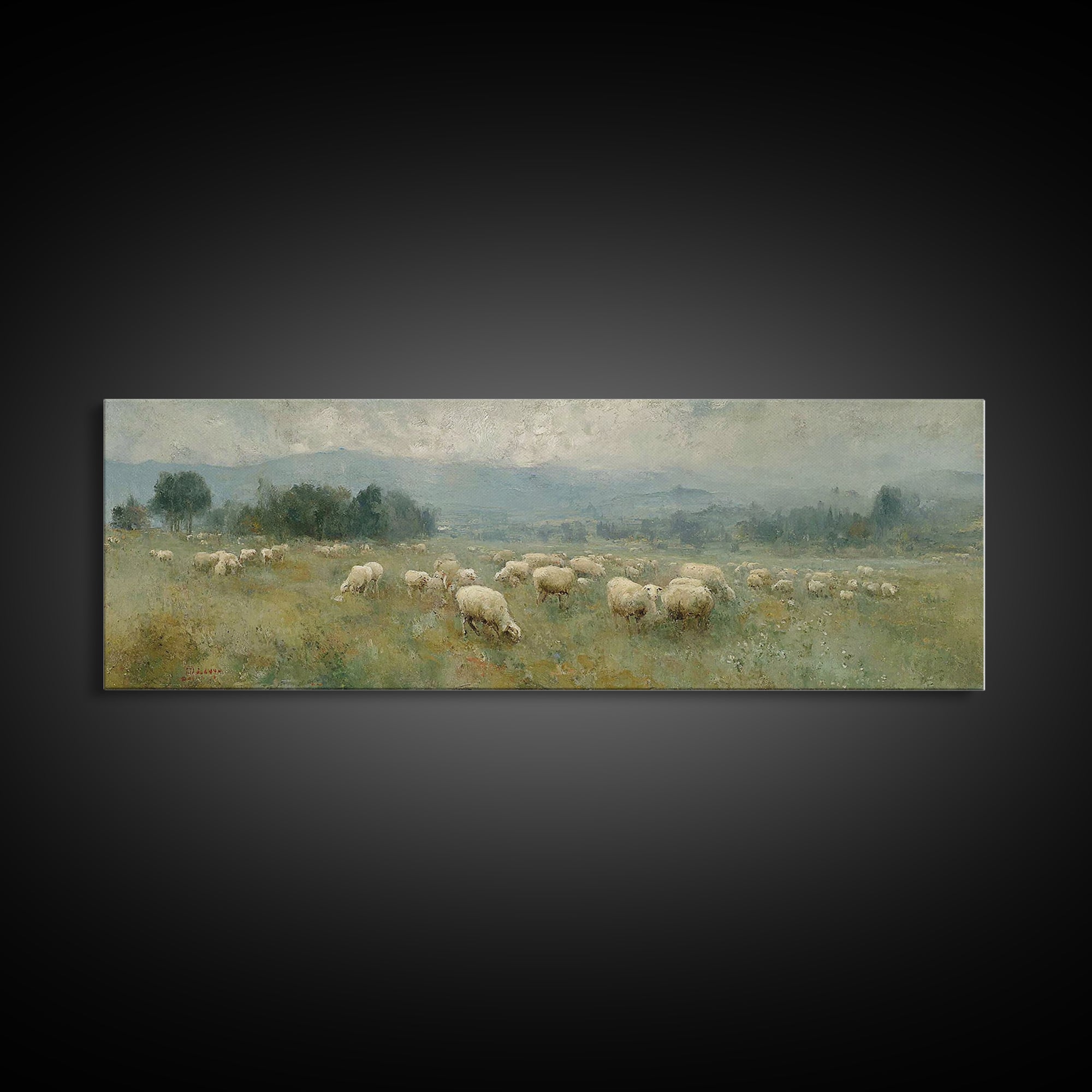 Peaceful Pasture Grace – Framed Canvas Print – Christian Wall Art – Christian Art Canvas – Panoramic Art – Christian Painting – Christian G