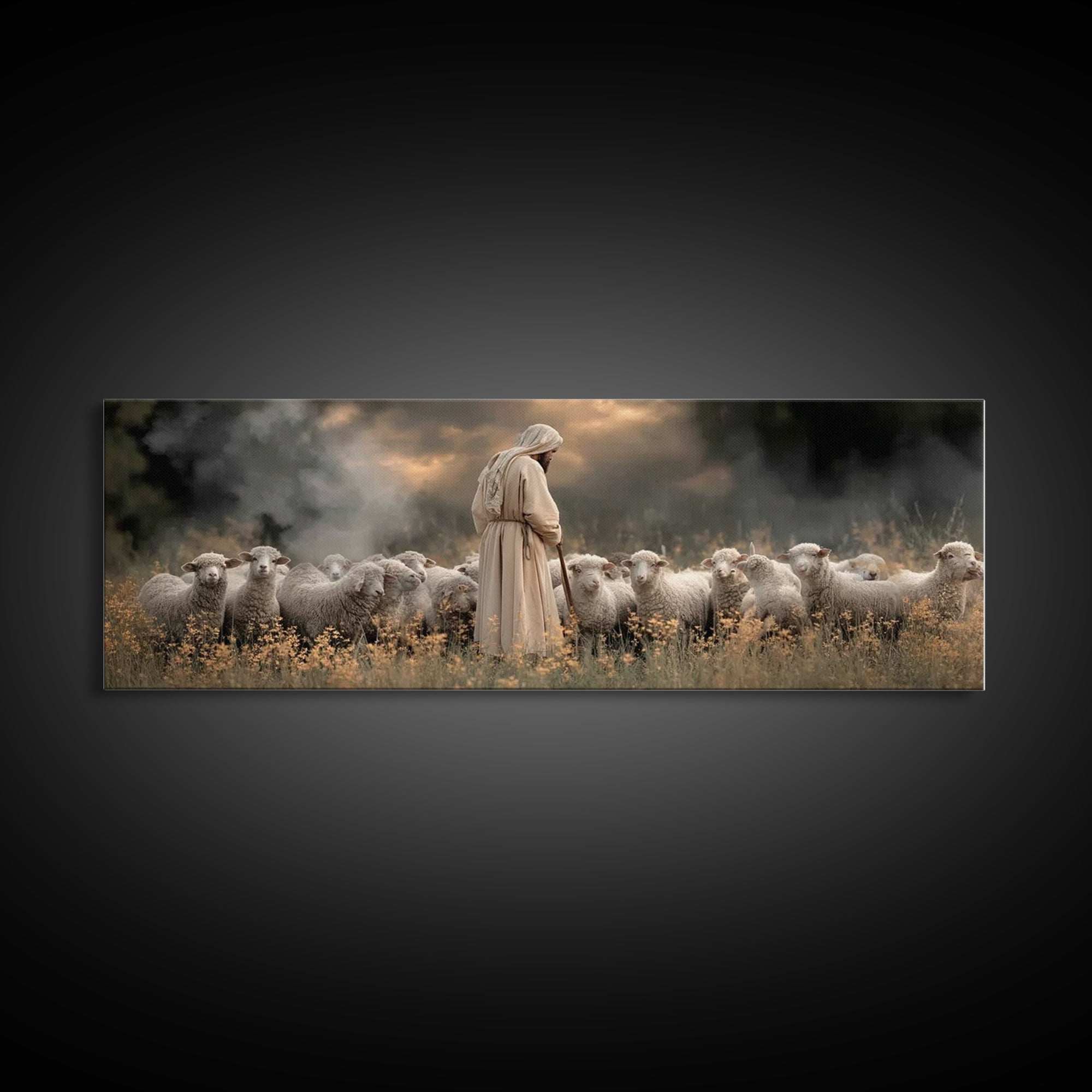 Shepherds Of Peace – Framed Canvas Print – Christian Wall Art – Jesus Painting – Christian Art Canvas – Panoramic Art – Christian Decor