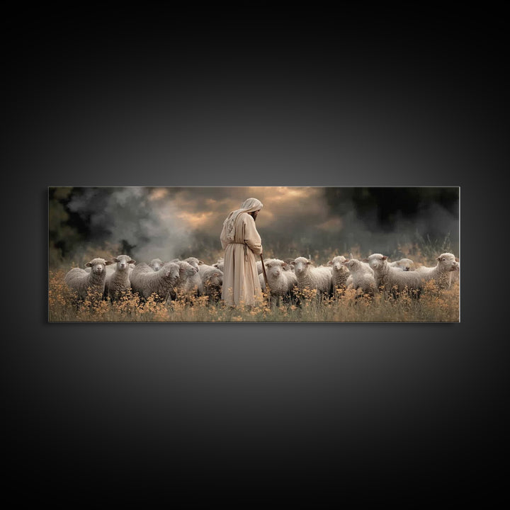 Shepherds Of Peace – Framed Canvas Print – Christian Wall Art – Jesus Painting – Christian Art Canvas – Panoramic Art – Christian Decor