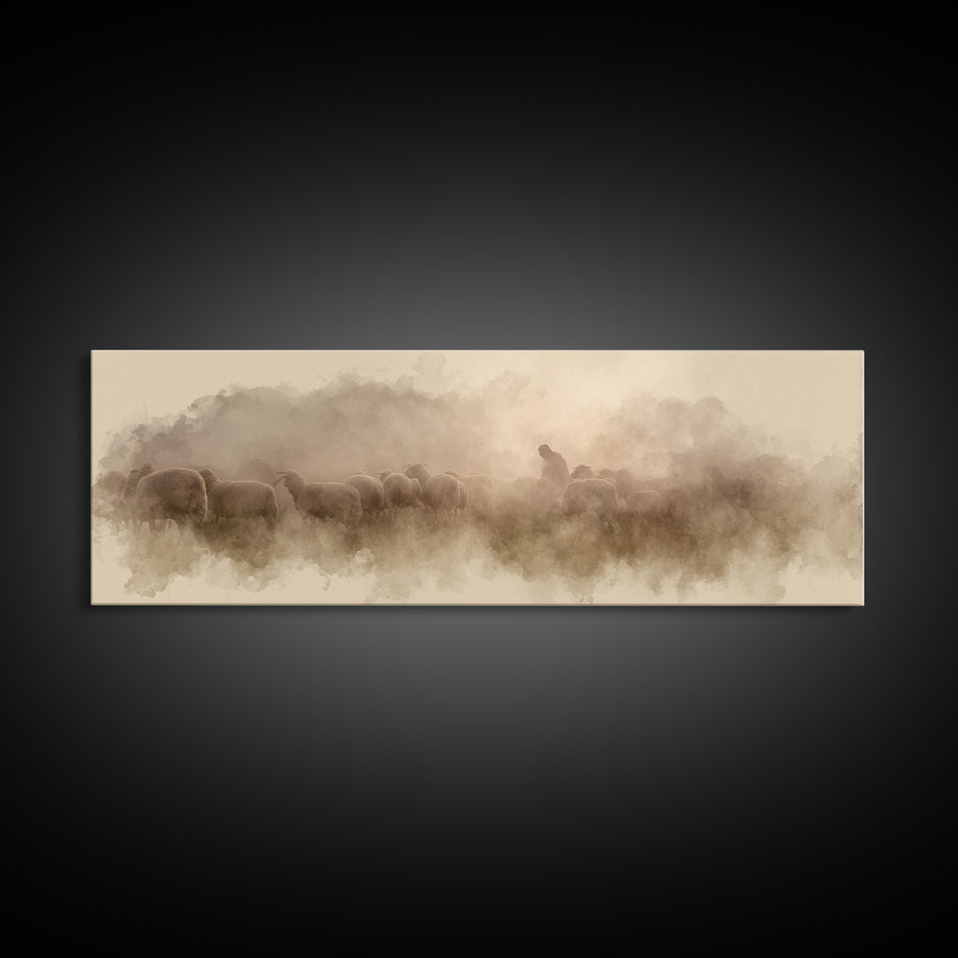 Mist Of Bethlehem, Framed Canvas Print, Christian Art Canvas, Christian Painting, Panoramic Wall Art, Modern Christian Art, Christmas Art