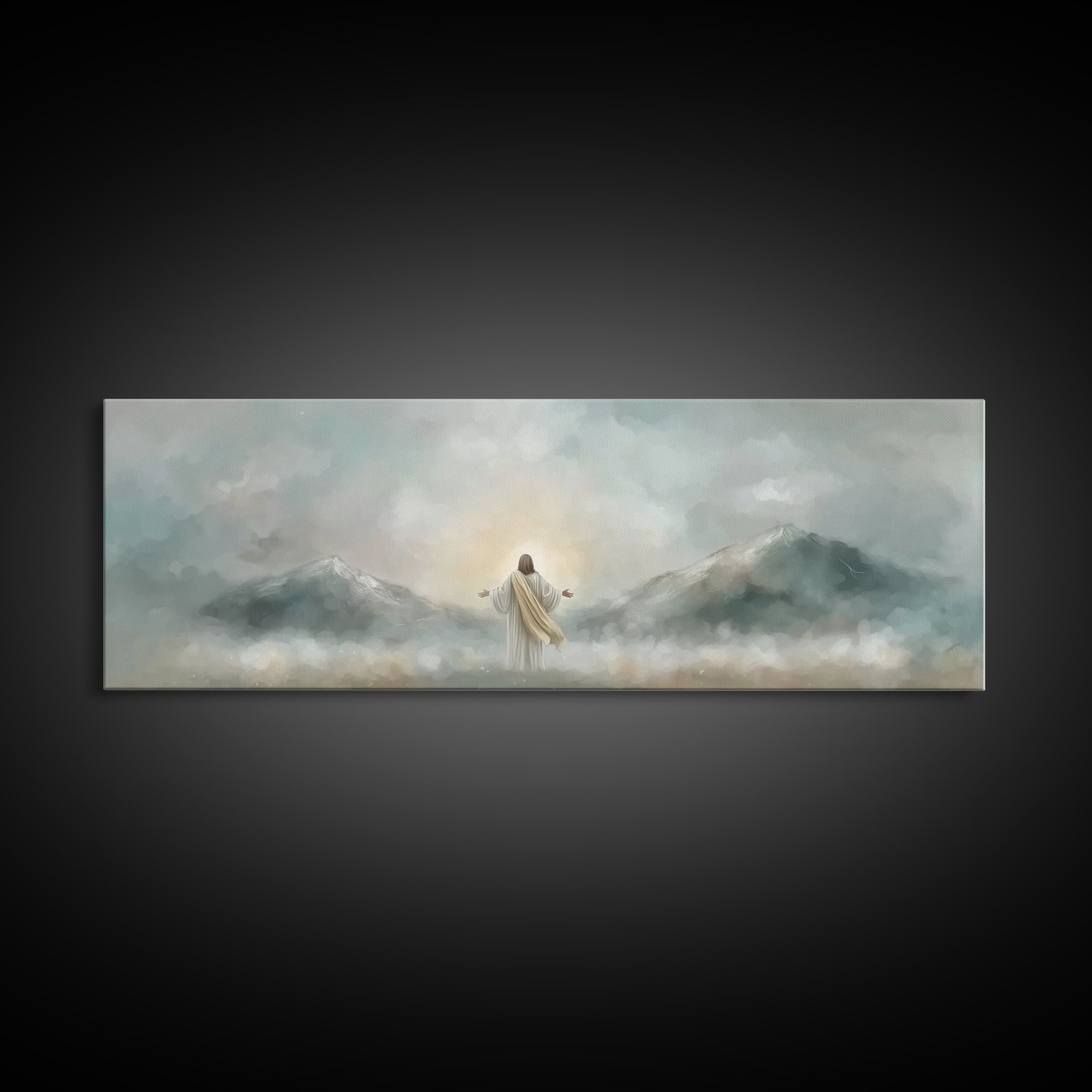 Radiant Summit Grace – Framed Canvas Print – Panoramic Art – Christian Wall Art – Jesus Painting – Christian Art Canvas