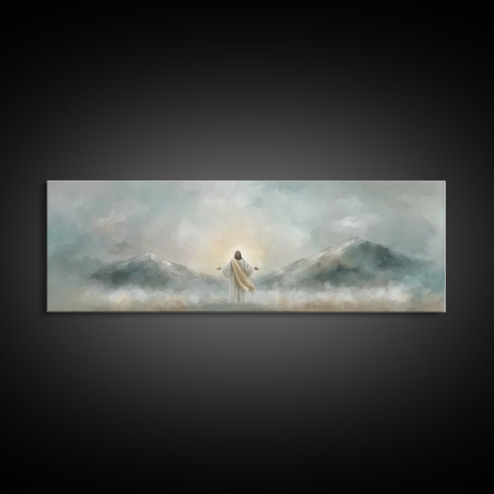 Radiant Summit Grace – Framed Canvas Print – Panoramic Art – Christian Wall Art – Jesus Painting – Christian Art Canvas