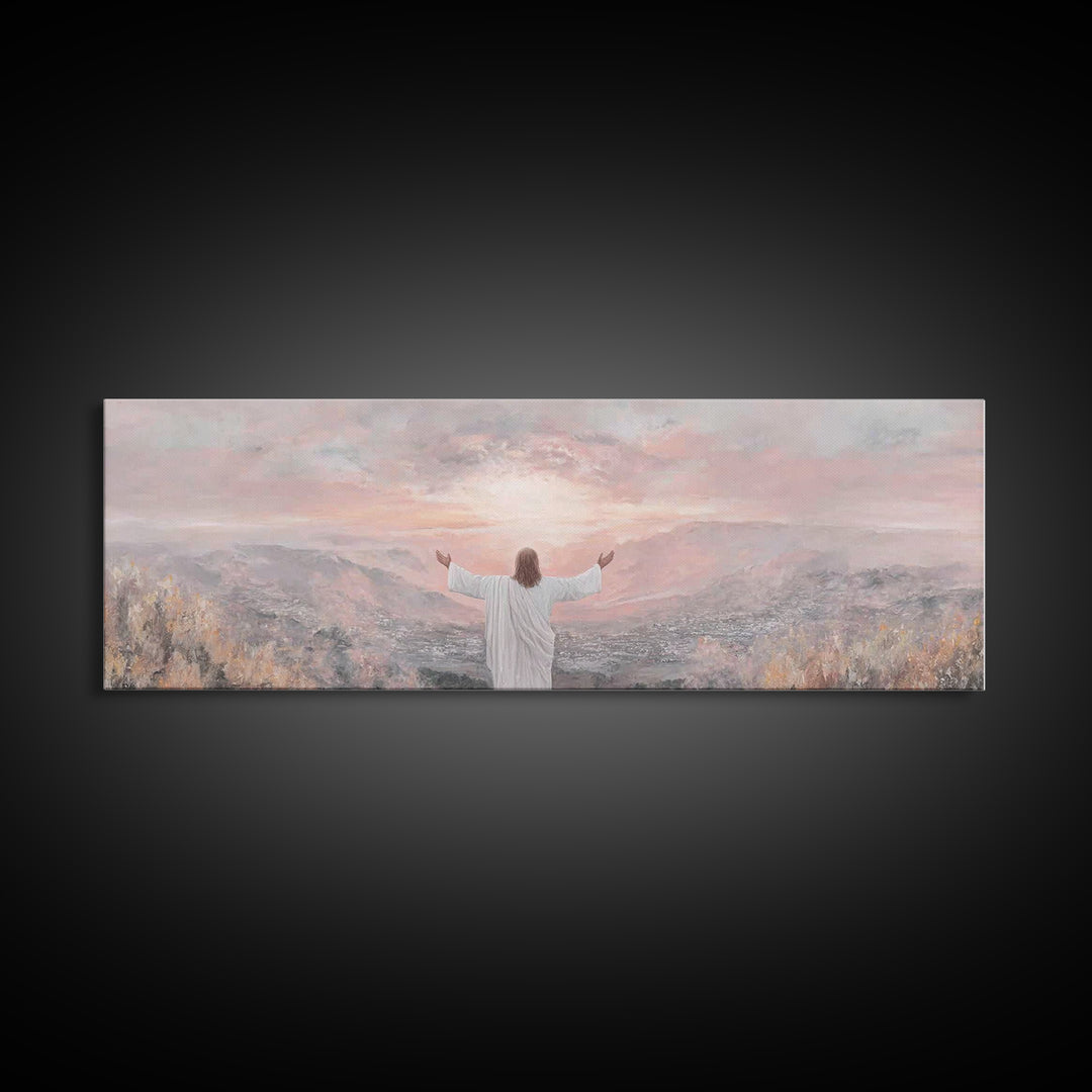 Hills Of Eternal Light | Framed Canvas Print | Panoramic Print | Jesus Painting | Christian Art Canvas | Christian Wall Art
