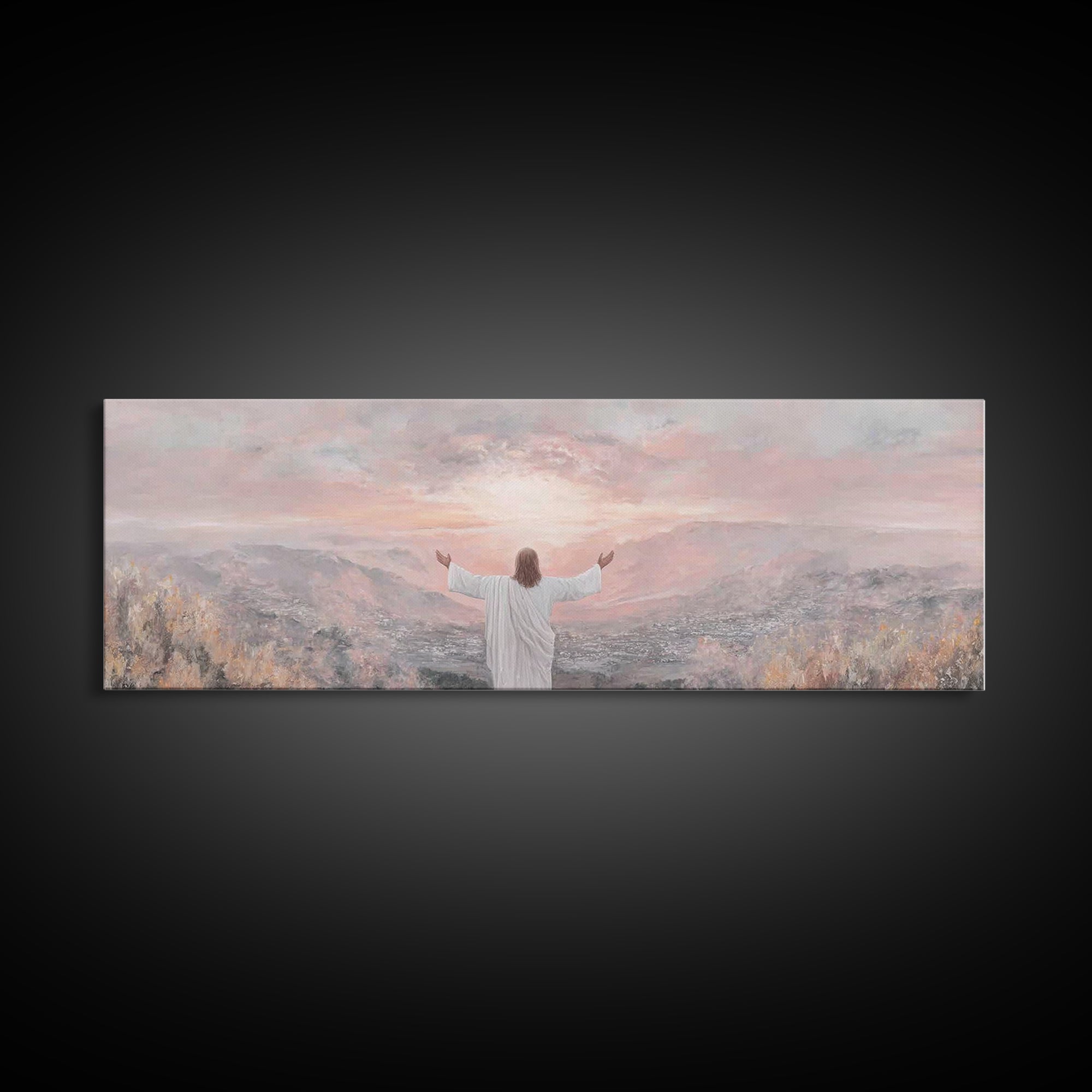 Hills Of Eternal Light | Framed Canvas Print | Panoramic Print | Jesus Painting | Christian Art Canvas | Christian Wall Art