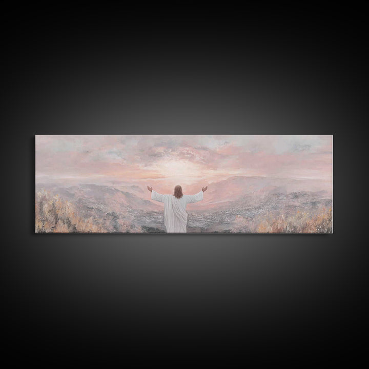 Hills Of Eternal Light | Framed Canvas Print | Panoramic Print | Jesus Painting | Christian Art Canvas | Christian Wall Art