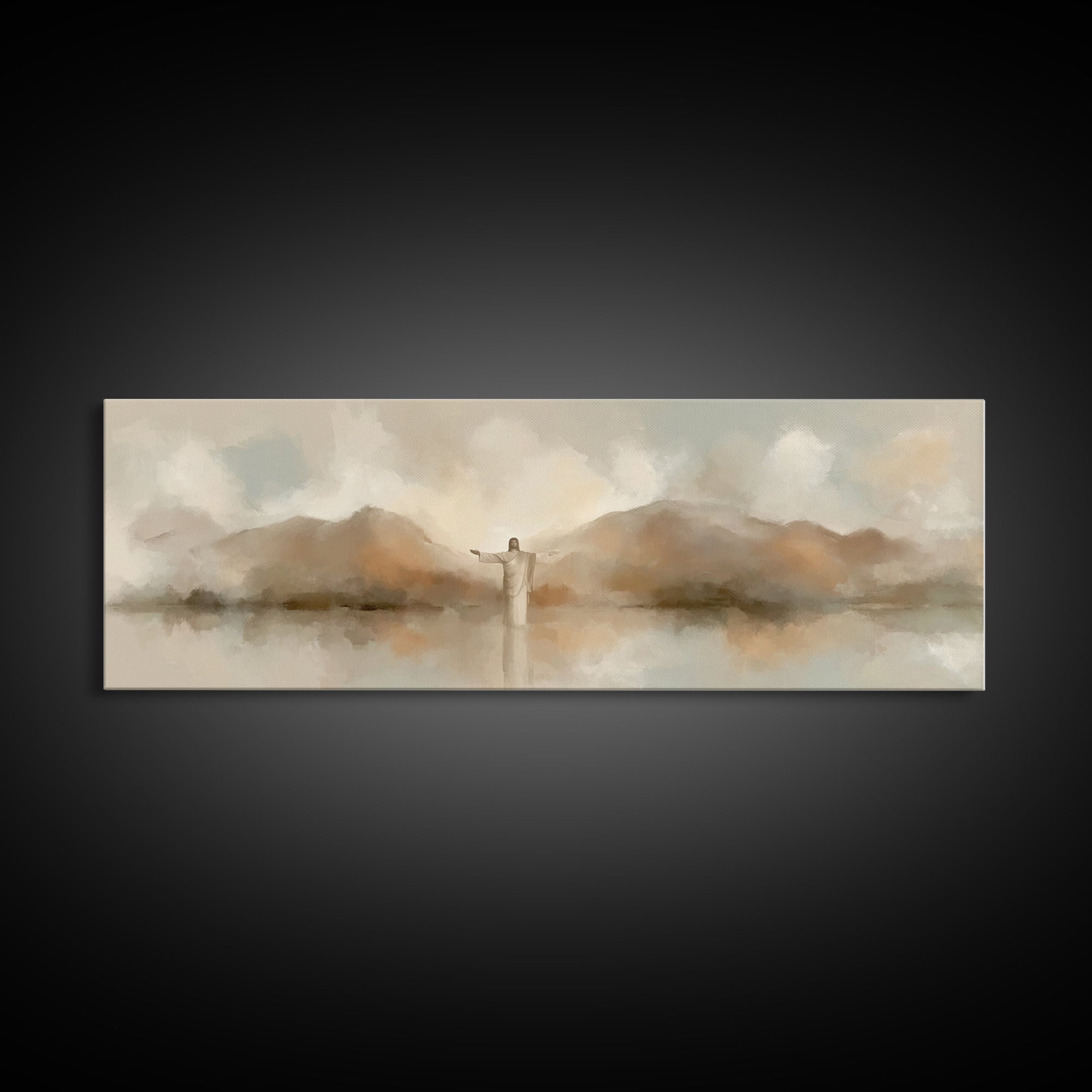 Still Waters Blessing, Framed Canvas Print, Panoramic Art, Christian Wall Art, Christian Art, Jesus Painting