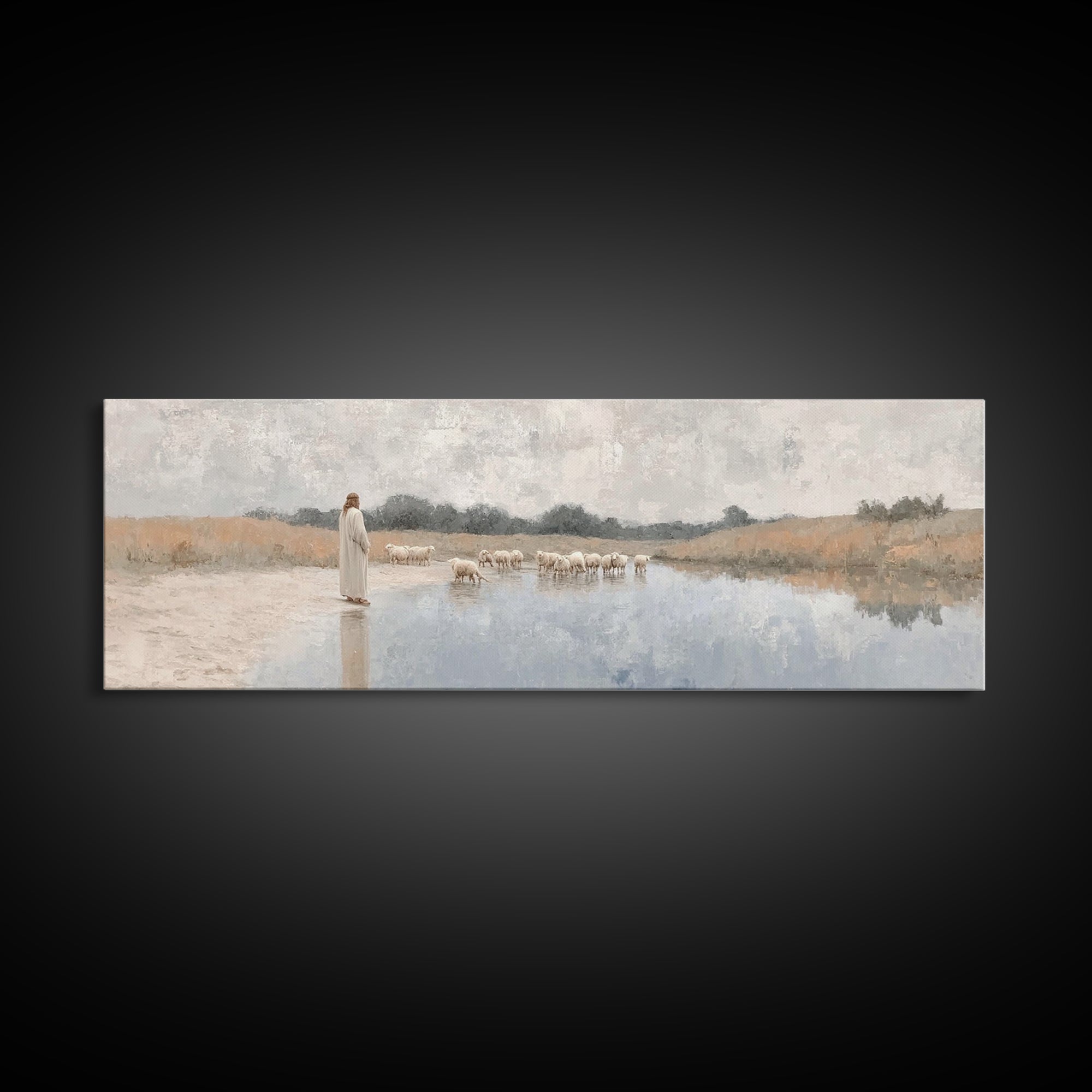 River Of Grace, Framed Canvas Print, Panoramic Painting, Christian Art Canvas, Christian Wall Art, Jesus Painting