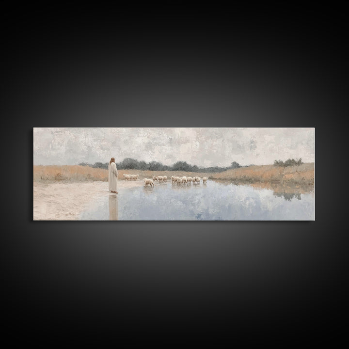 River Of Grace, Framed Canvas Print, Panoramic Painting, Christian Art Canvas, Christian Wall Art, Jesus Painting