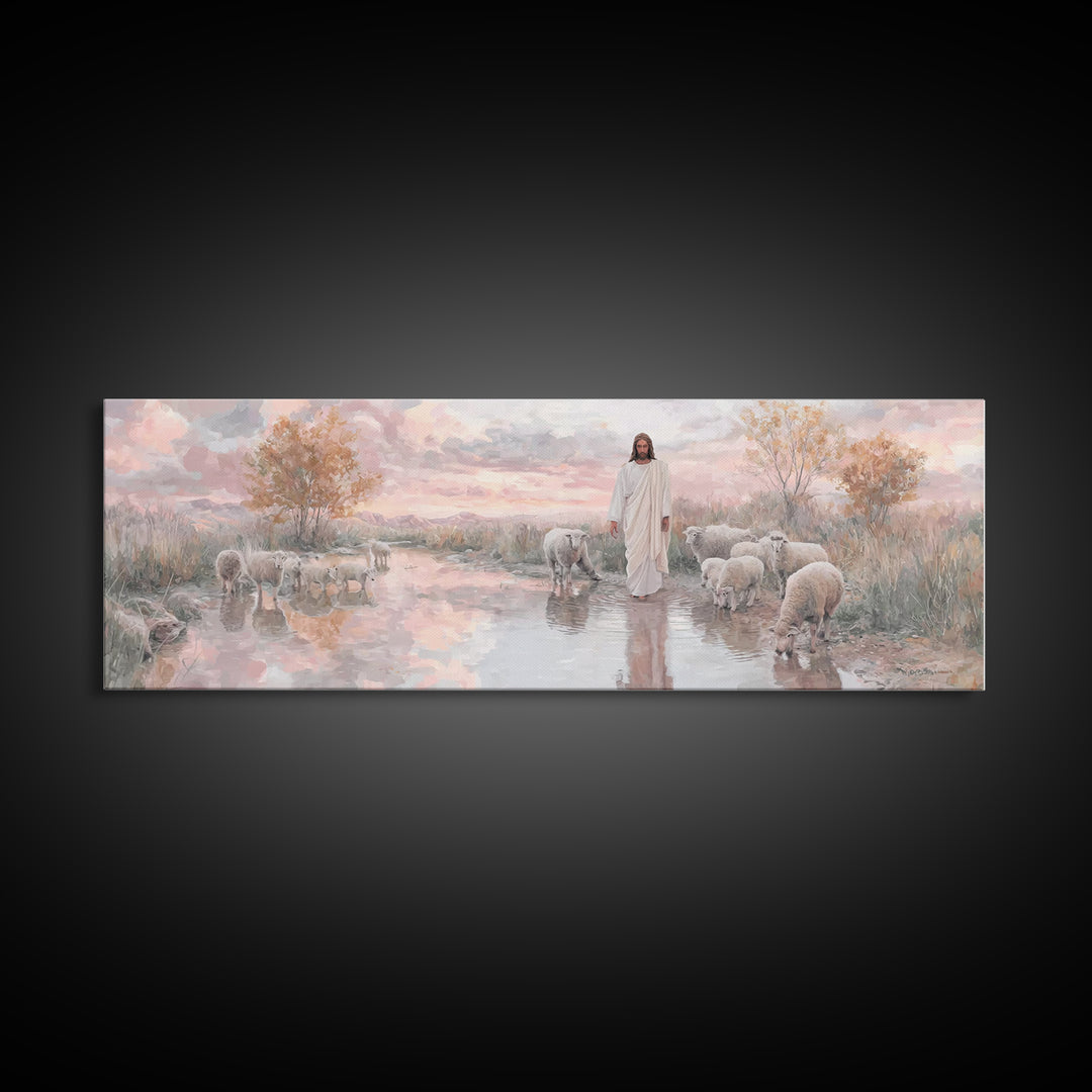 Autumn Pasture Calm | Framed Canvas Print | Panoramic Art | Christian Art | Jesus Painting | Christian Wall Art