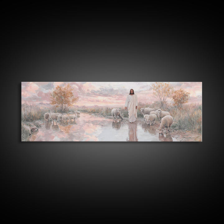 Autumn Pasture Calm | Framed Canvas Print | Panoramic Art | Christian Art | Jesus Painting | Christian Wall Art