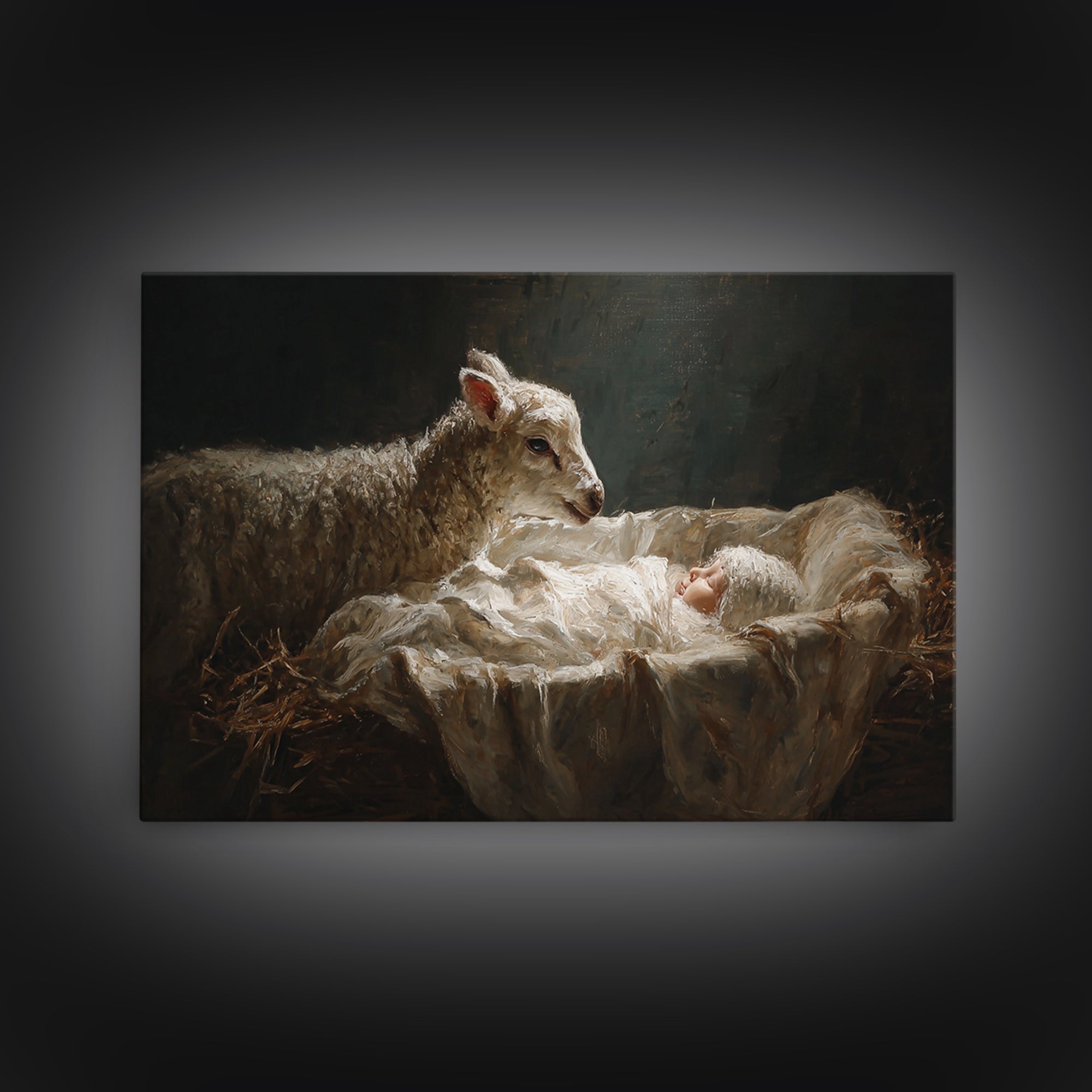 Holy Night Lamb – Framed Canvas Print – Christian Wall Art – Jesus Painting – Christian Christmas Art – Christian Art Canvas – Christmas Wa