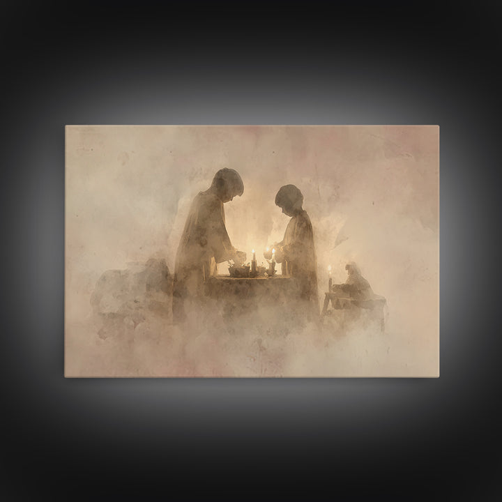 Holy Candle Prayer – Framed Canvas Print – Christian Art Canvas – Christian Wall Art – Christmas Art – Christian Christmas Art – Christian
