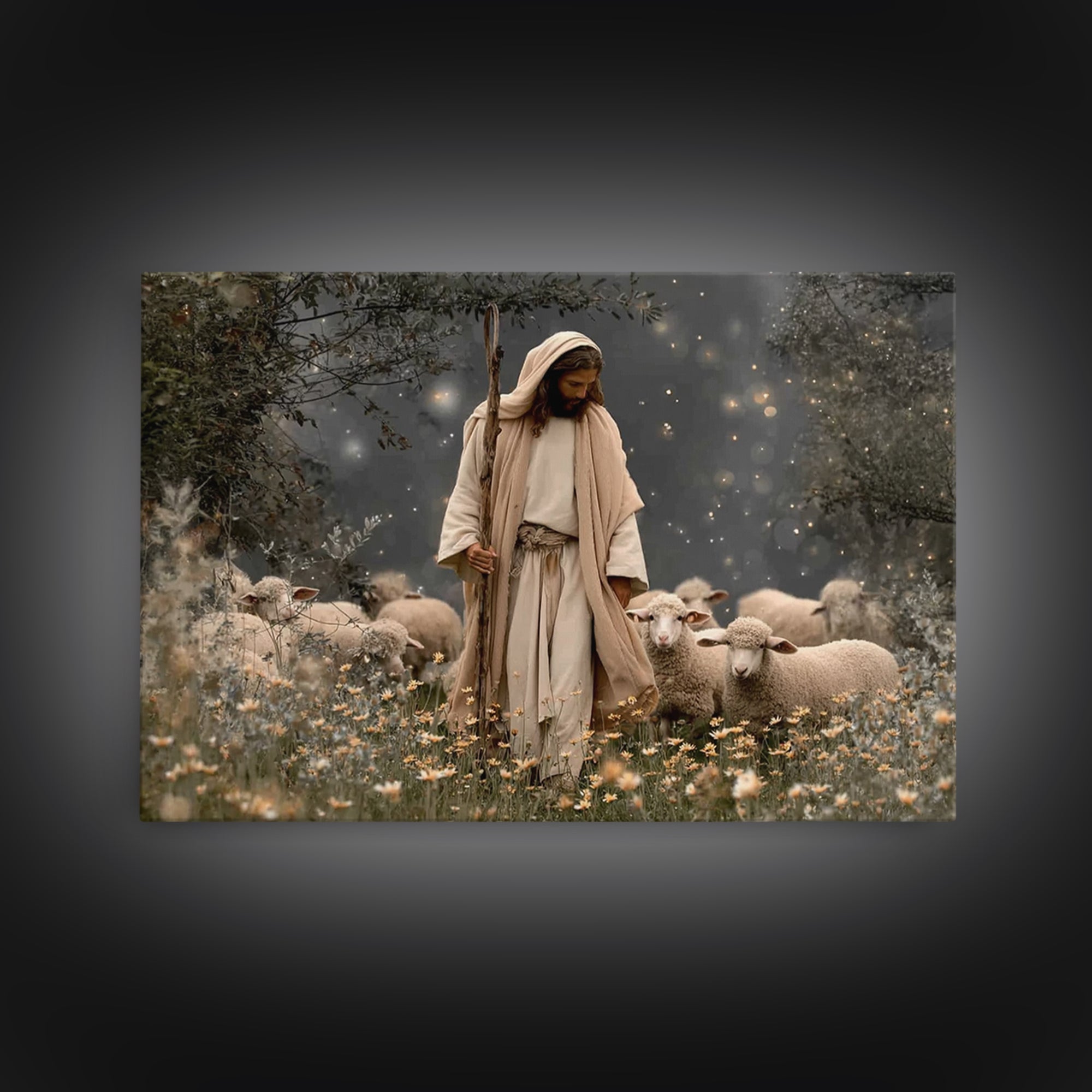 Guardian Of Lambs – Framed Canvas Print – Jesus Painting – Christian Art Canvas – Christian Wall Art – Christian Art – Christian Christmas
