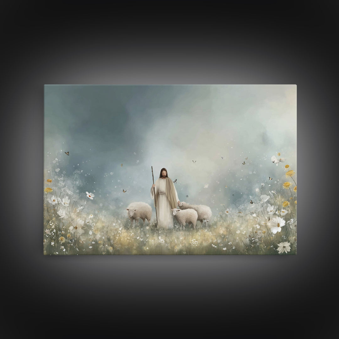 Shepherd’s Meadow – Framed Canvas Print – Christian Art Canvas – Christian Art – Jesus Painting – Christian Wall Art – Christian Christmas
