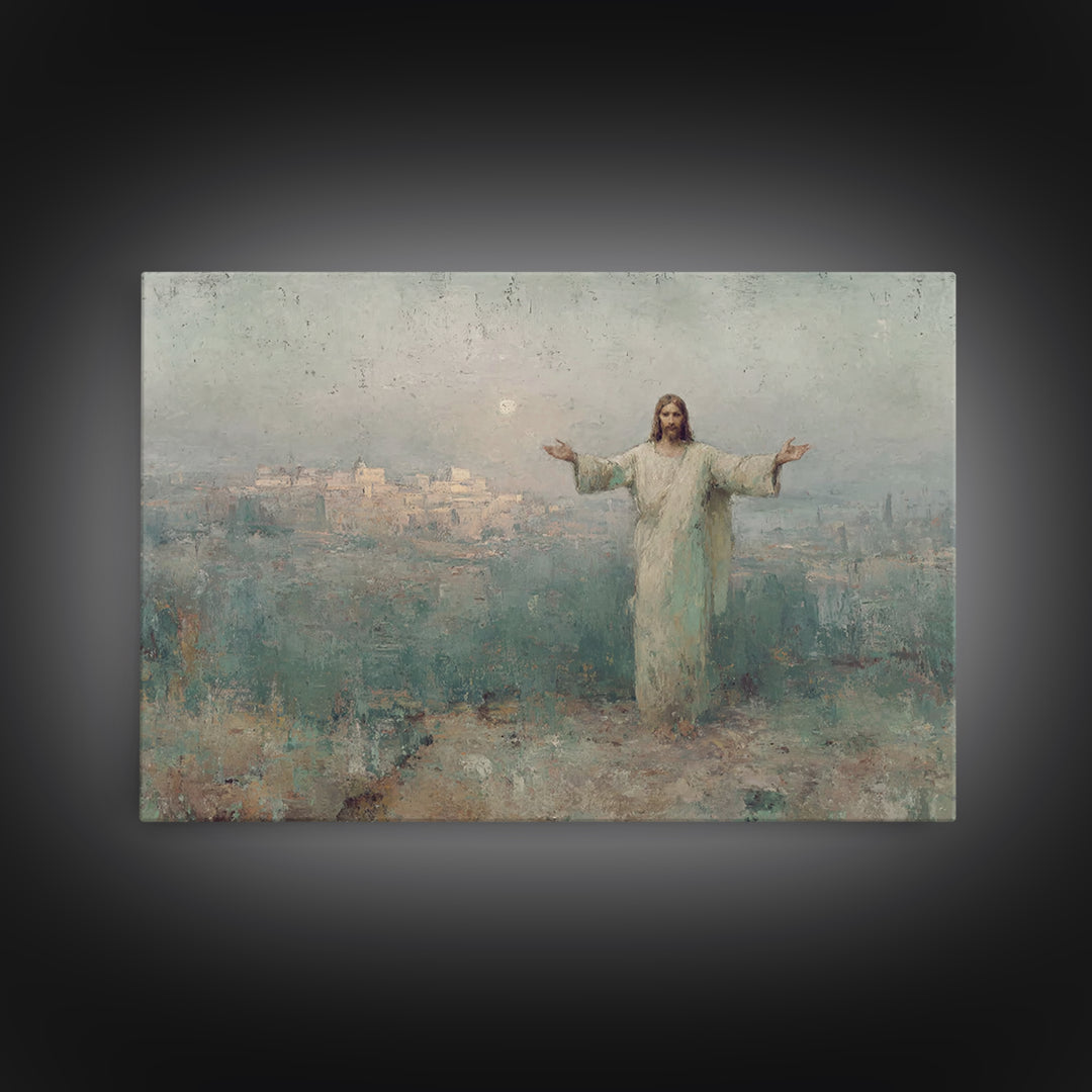 Risen City Blessing – Framed Canvas Print – Christian Wall Art – Jesus Painting – Christian Art Canvas – Vintage Christian Art – Christian