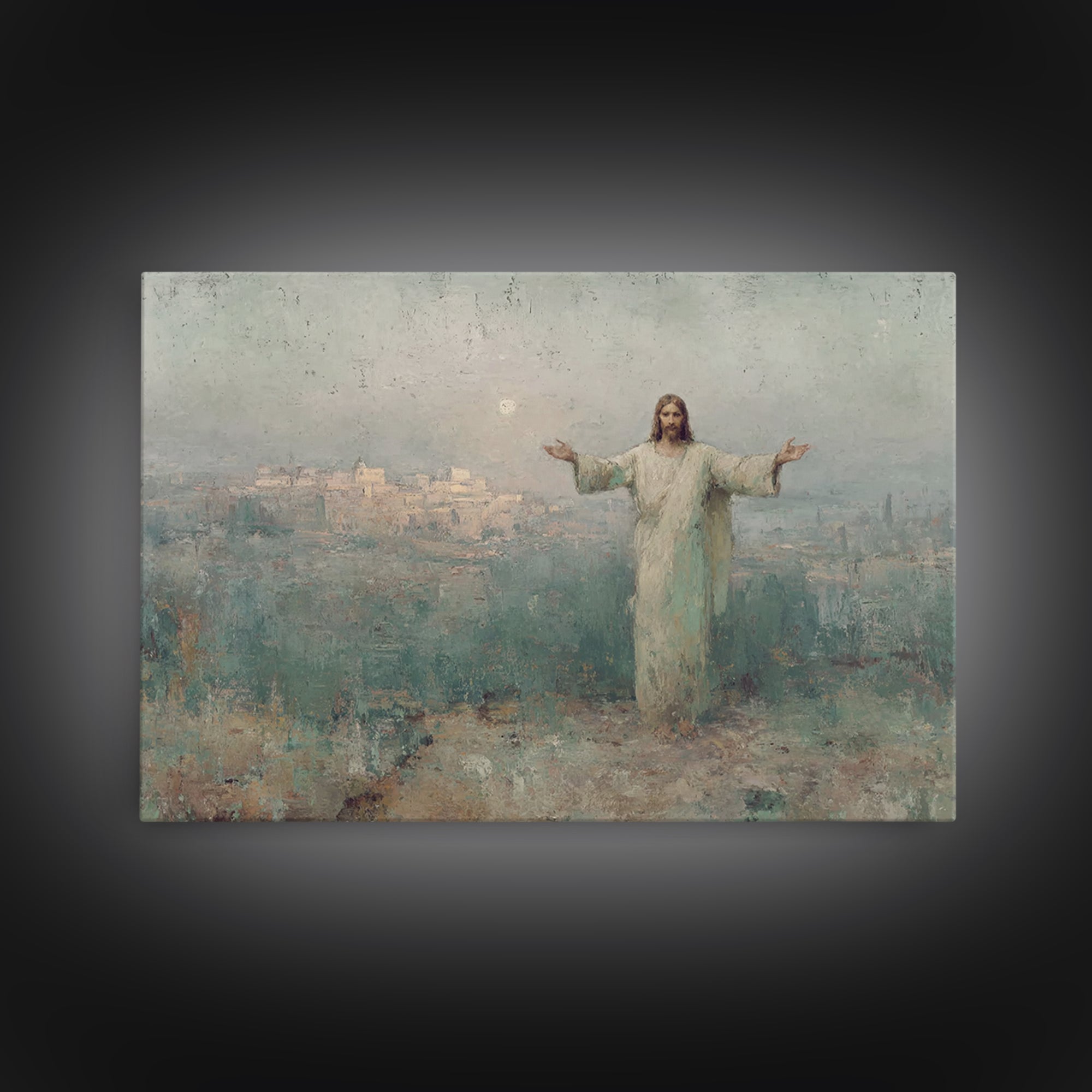 Risen City Blessing – Framed Canvas Print – Christian Wall Art – Jesus Painting – Christian Art Canvas – Vintage Christian Art – Christian