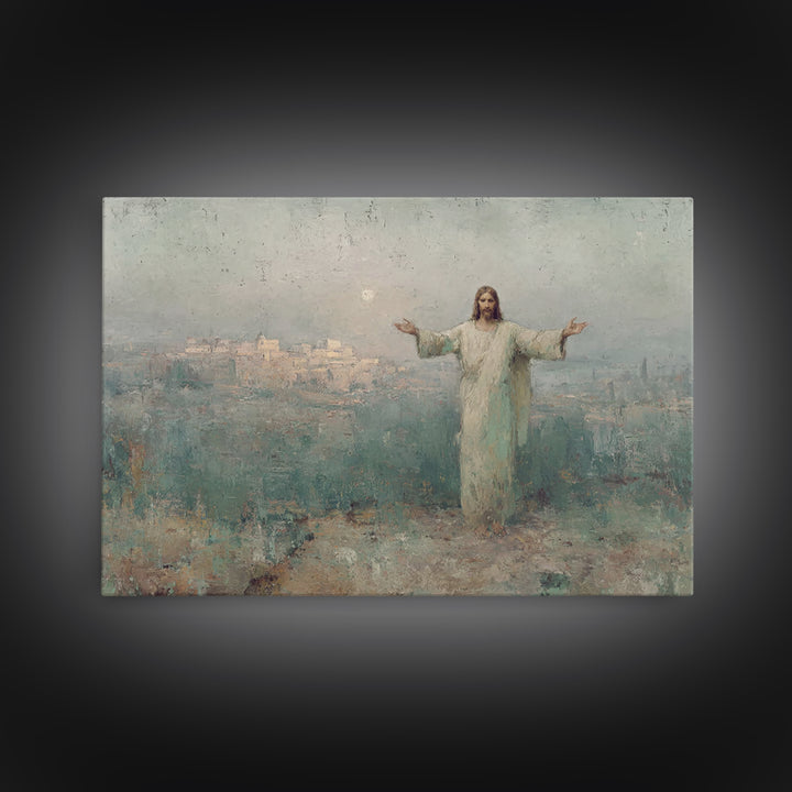 Risen City Blessing – Framed Canvas Print – Christian Wall Art – Jesus Painting – Christian Art Canvas – Vintage Christian Art – Christian