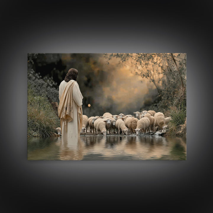 Evening Shepherd Calm – Framed Canvas Print – Christian Wall Art – Jesus Painting – Christian Art Canvas – Moody Christian Art – Christian