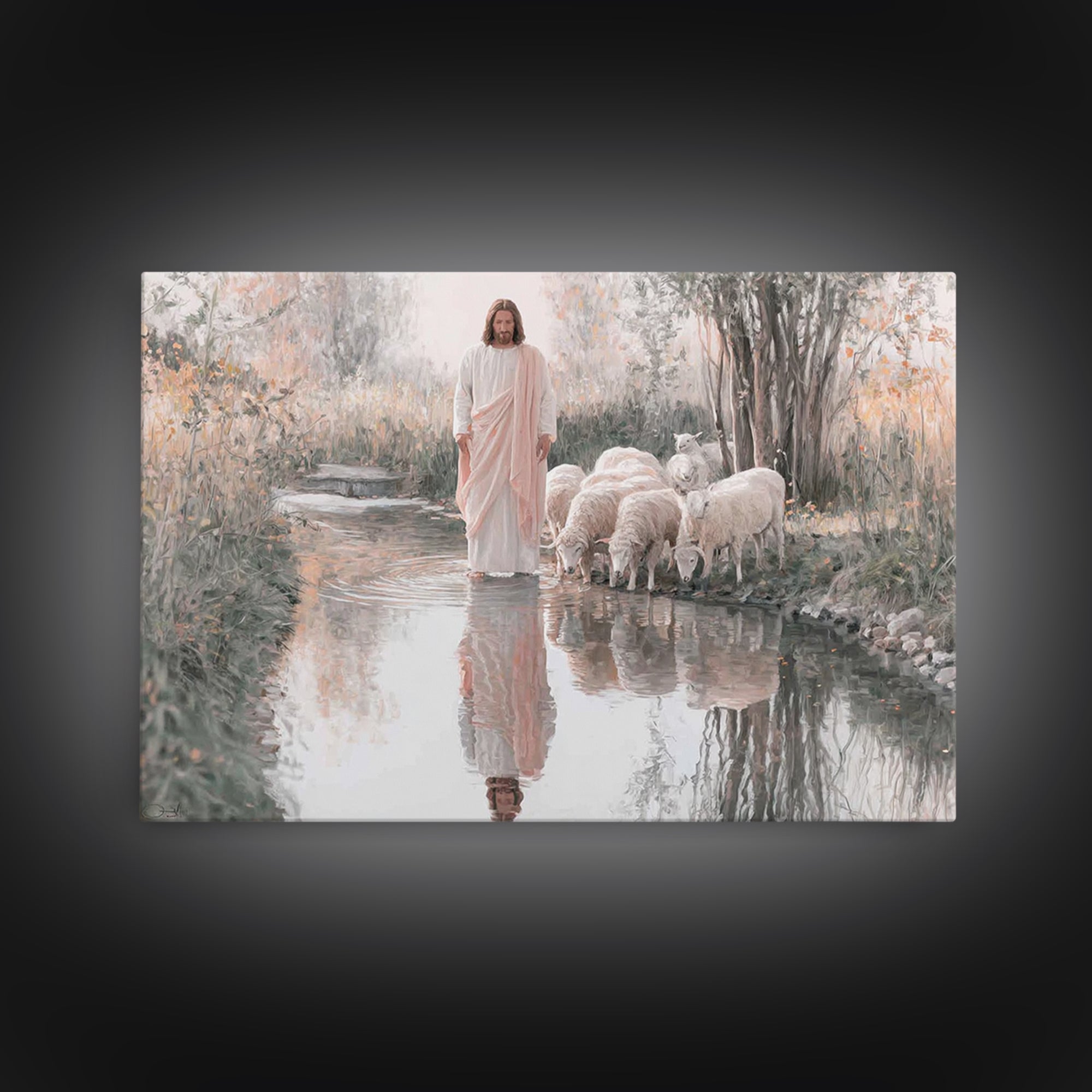 Gentle Shepherd Light – Framed Canvas Print – Jesus Painting – Christian Wall Art – Christian Art Canvas – Christian Christmas Art – Christ