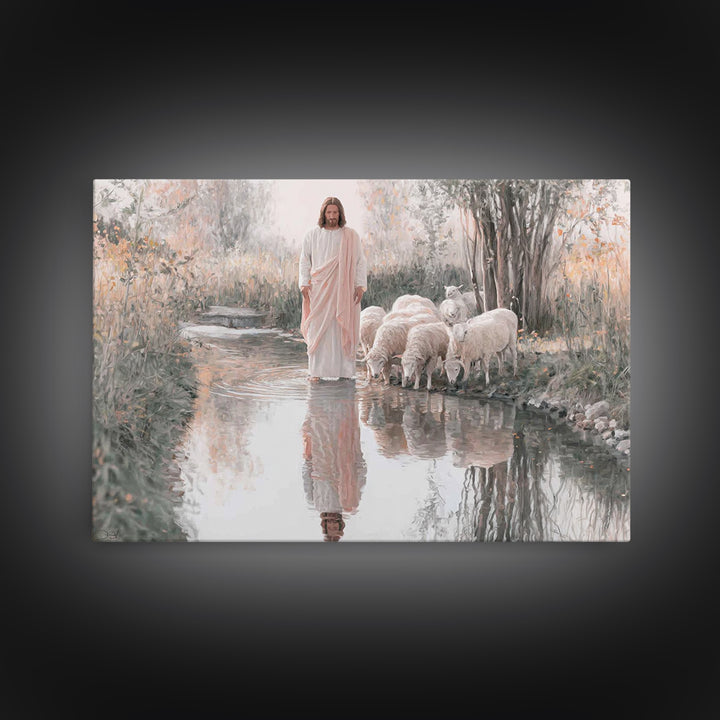 Gentle Shepherd Light – Framed Canvas Print – Jesus Painting – Christian Wall Art – Christian Art Canvas – Christian Christmas Art – Christ