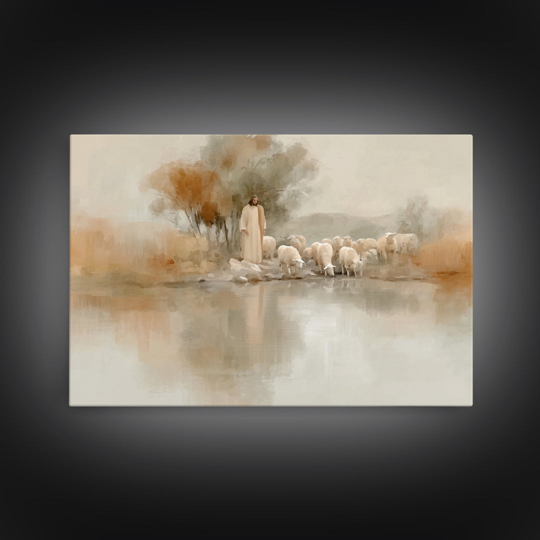 Autumn Pasture Calm – Framed Canvas Print – Christian Wall Art – Jesus Painting – Christian Art Print – Christmas Art – Christian Decor For