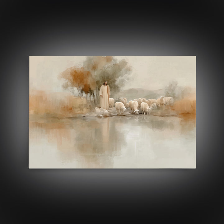 Autumn Pasture Calm – Framed Canvas Print – Christian Wall Art – Jesus Painting – Christian Art Print – Christmas Art – Christian Decor For