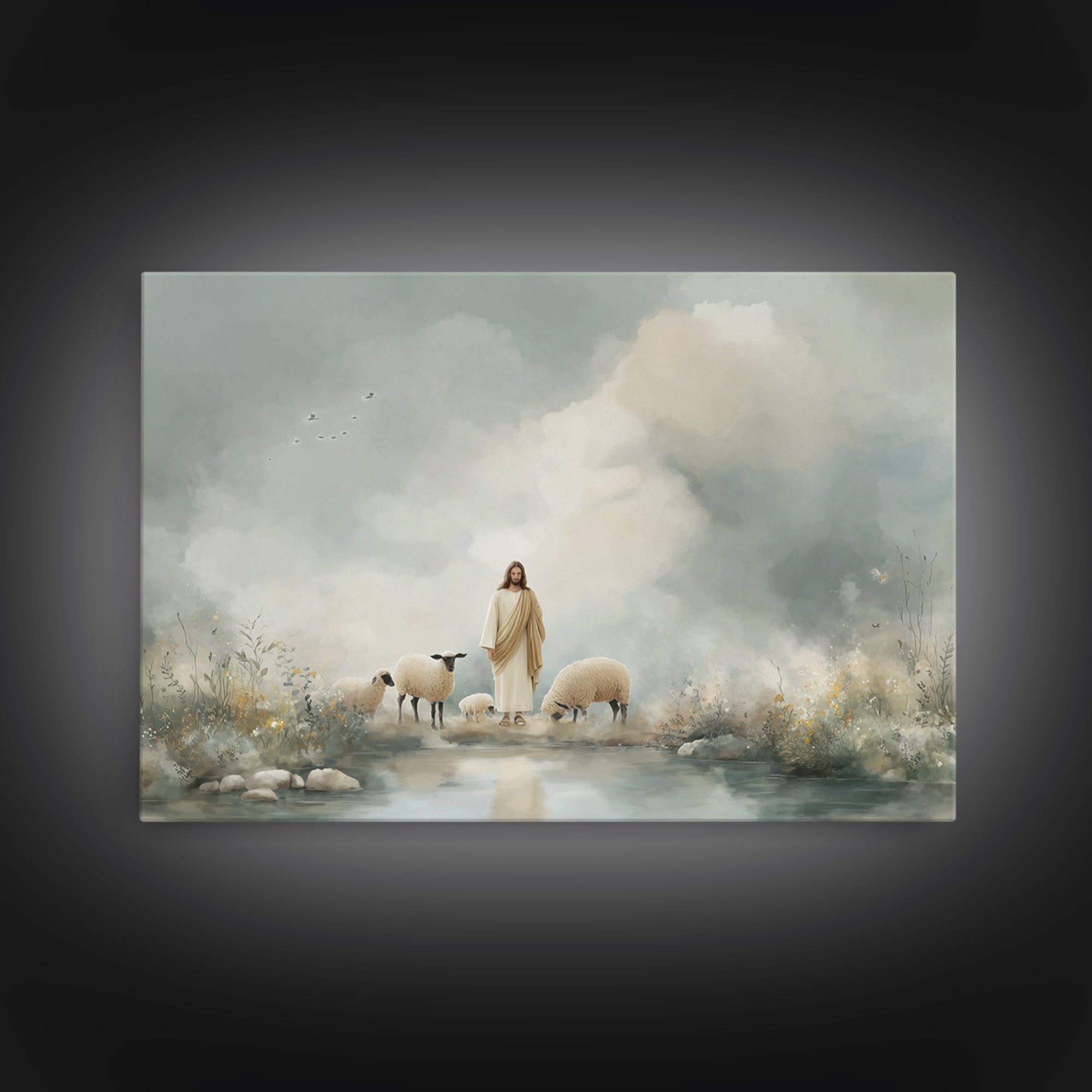 Heavenly Meadow Peace – Framed Canvas Print – Christian Art Canvas – Jesus Painting – Christian Christmas Art – Large Christian Art – Subtl