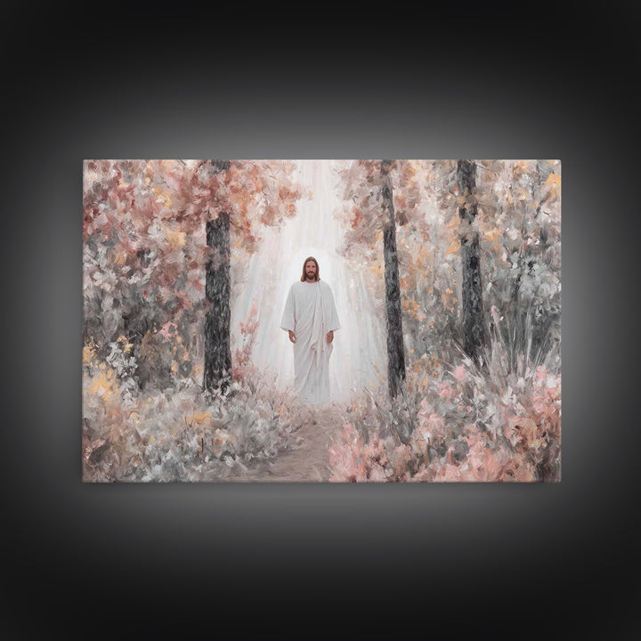 Radiant Forest Grace – Framed Canvas Print – Christian Decor – Christian Wall Art – Jesus Painting – Modern Christian Art – Christmas Art –