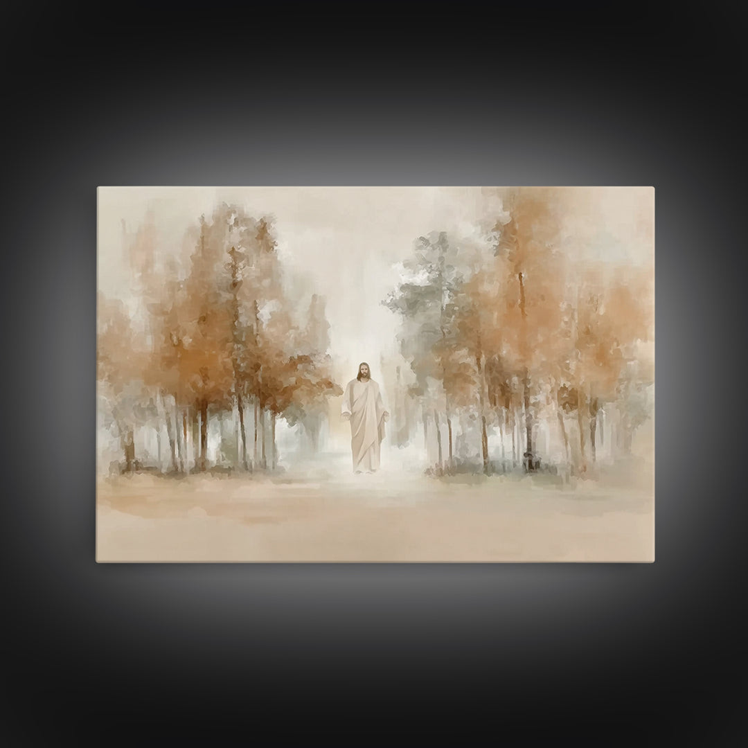 Golden Grove Stillness – Framed Canvas Print – Christian Art Print – Jesus Painting – Christian Wall Art – Christian Christmas Art – Vintag