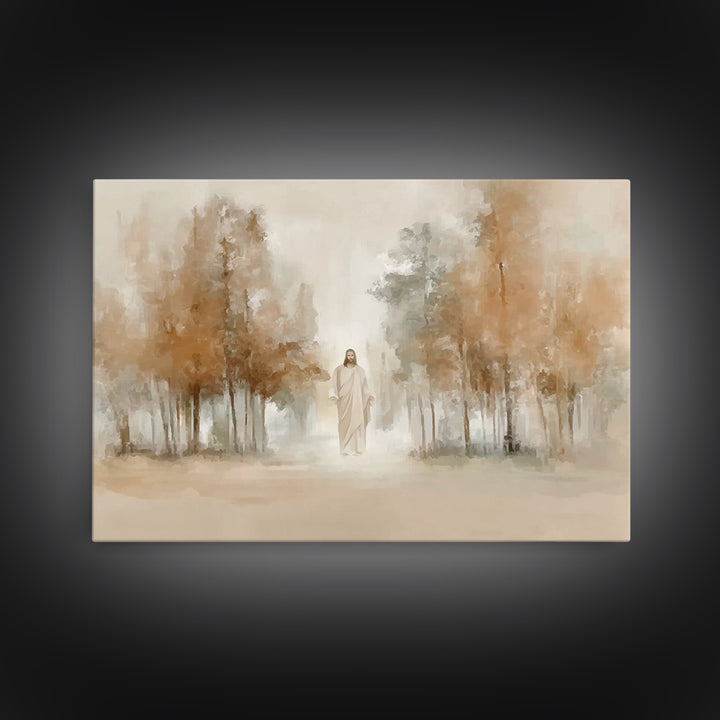 Golden Grove Stillness – Framed Canvas Print – Christian Art Print – Jesus Painting – Christian Wall Art – Christian Christmas Art – Vintag