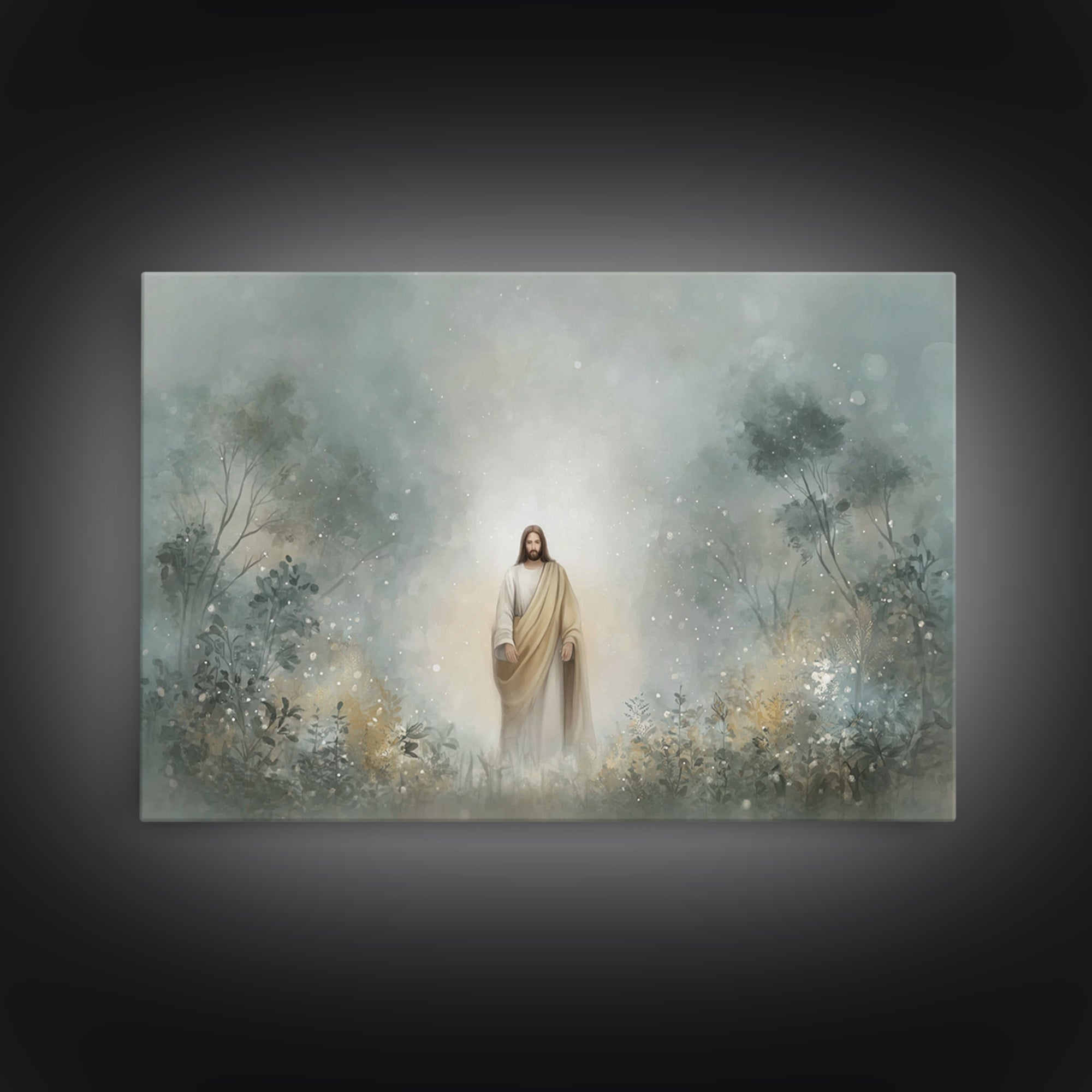 Sacred Woodland Path – Framed Canvas Print – Jesus Painting – Christian Art Canvas – Christian Wall Art – Modern Christian Art – Christian