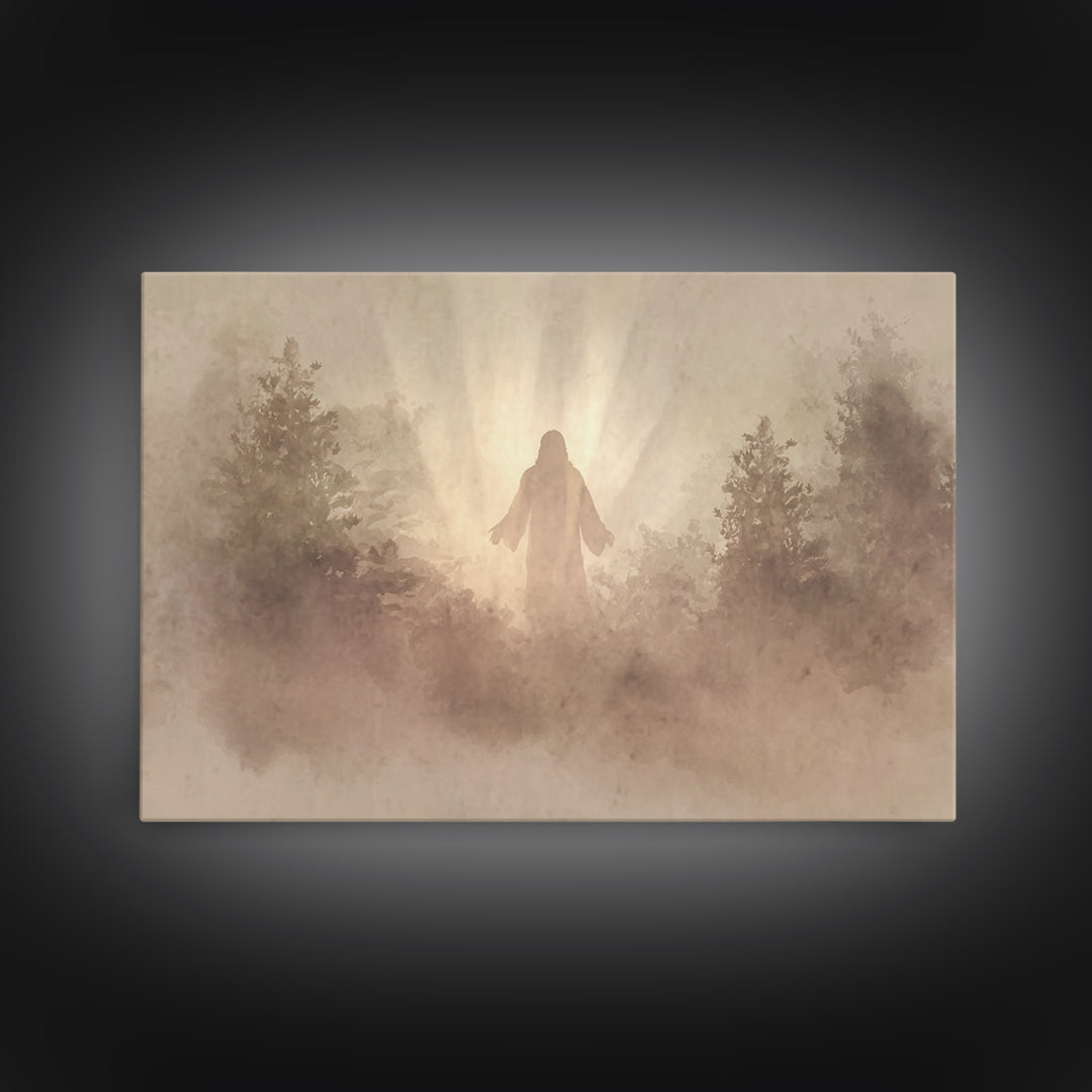 Forest Dawn Presence – Framed Canvas Print – Christian Wall Art – Christian Art Canvas – Jesus Painting – Large Christian Painting – Christ
