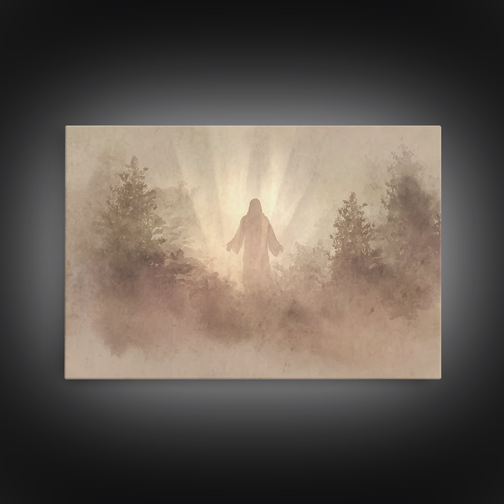 Forest Dawn Presence – Framed Canvas Print – Christian Wall Art – Christian Art Canvas – Jesus Painting – Large Christian Painting – Christ