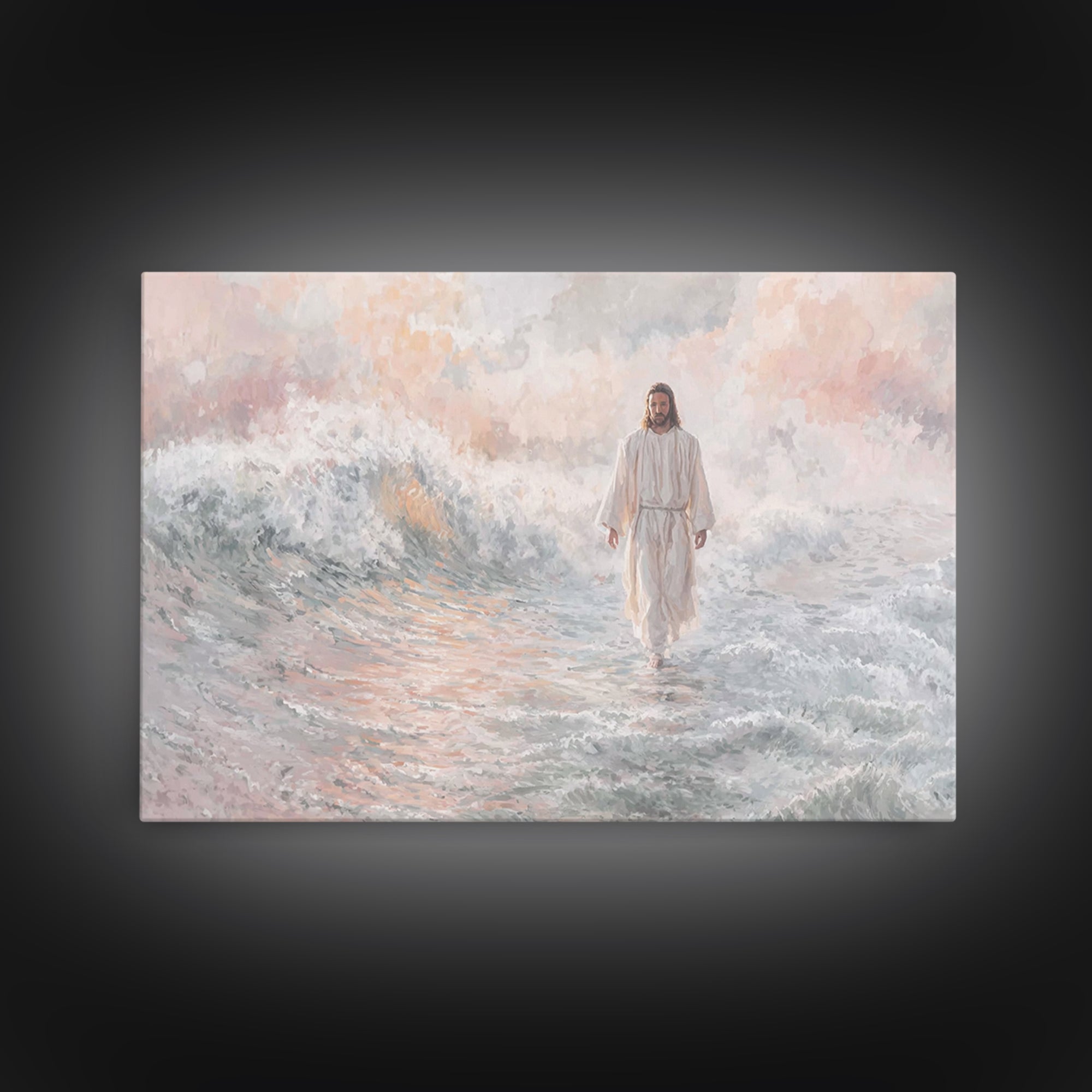 Light Upon Waters, Framed Canvas Print, Christian Art Canvas, Jesus Painting, Christian Wall Art, Modern Christian Art, Christmas Art