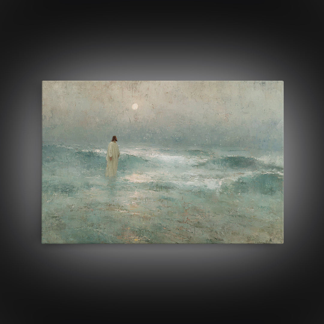 Silent Sea Grace | Framed Canvas Print | Christian Art Canvas | Jesus Painting | Christian Wall Art | Vintage Christian Art | Christmas Art