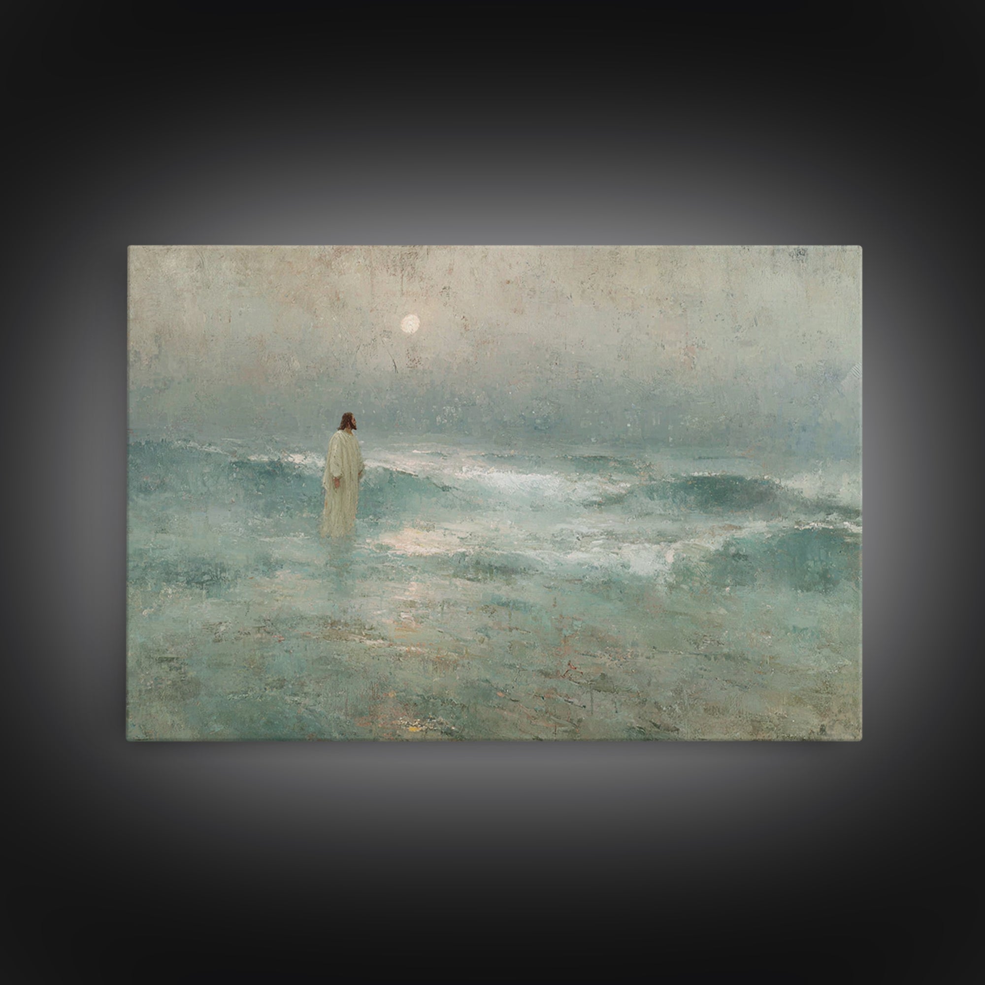 Silent Sea Grace | Framed Canvas Print | Christian Art Canvas | Jesus Painting | Christian Wall Art | Vintage Christian Art | Christmas Art
