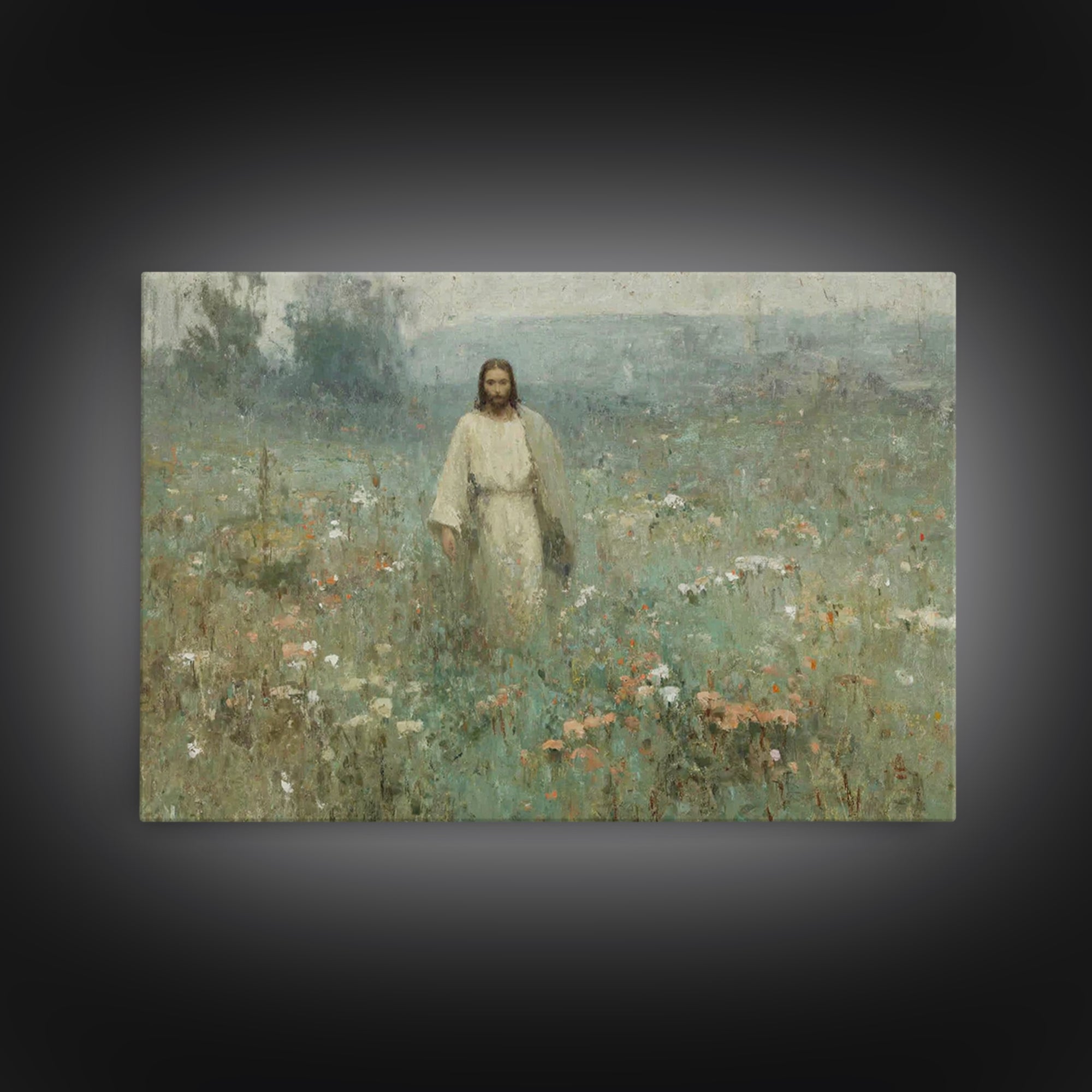 Silent Meadow – Framed Canvas Print – Christian Wall Art – Christian Art Canvas – Jesus Painting – Moody Christian Art – Christmas Art Prin