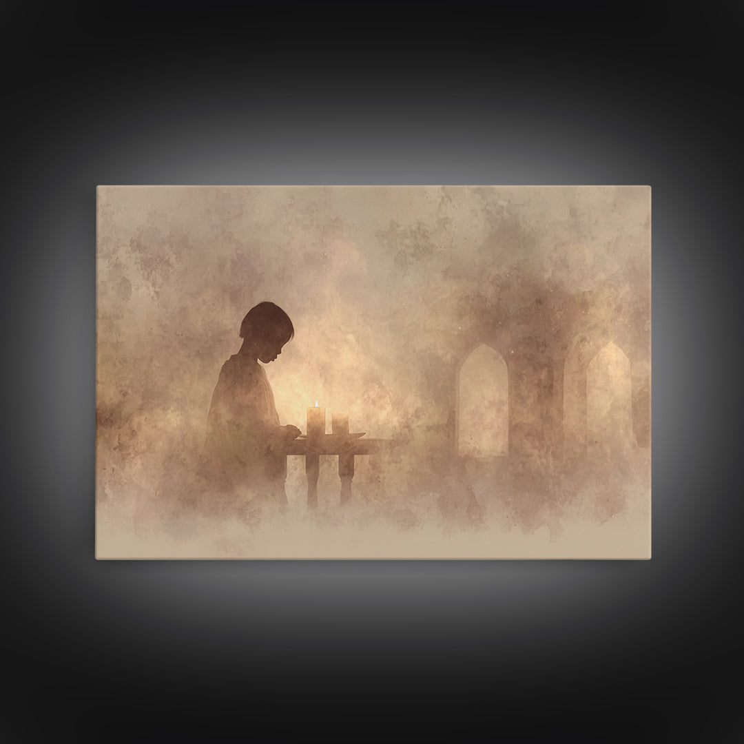 Evening Candle Reverie – Framed Canvas Print – Christian Art Print – Moody Christian Art – Christian Wall Art – Christian Decor