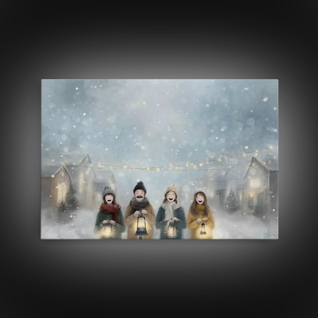 Snowfall Carolers, Framed Canvas Print, Christmas Wall Art, Christian Christmas Art, Christmas Art Canvas, Modern Christmas Art, Christmas
