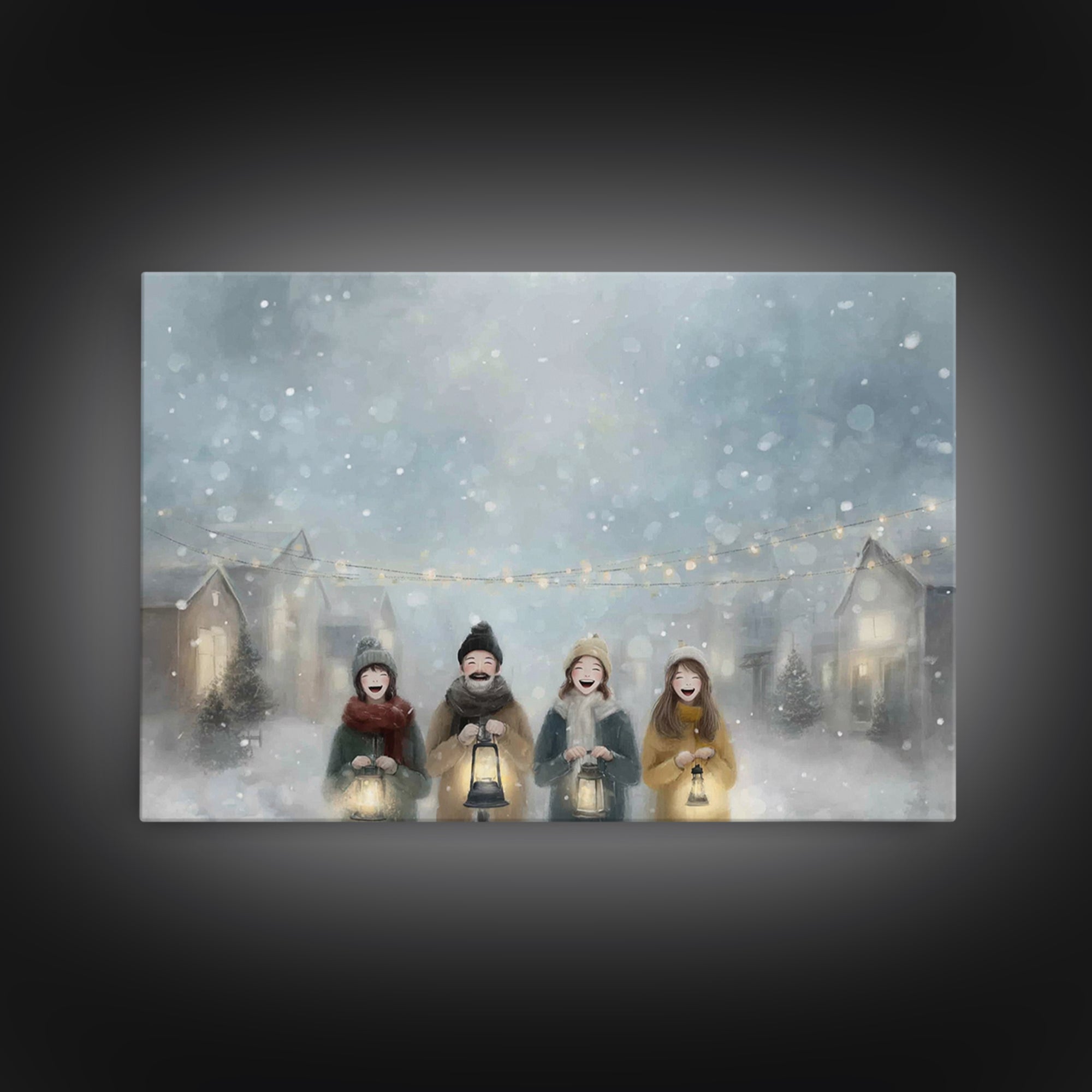 Snowfall Carolers, Framed Canvas Print, Christmas Wall Art, Christian Christmas Art, Christmas Art Canvas, Modern Christmas Art, Christmas