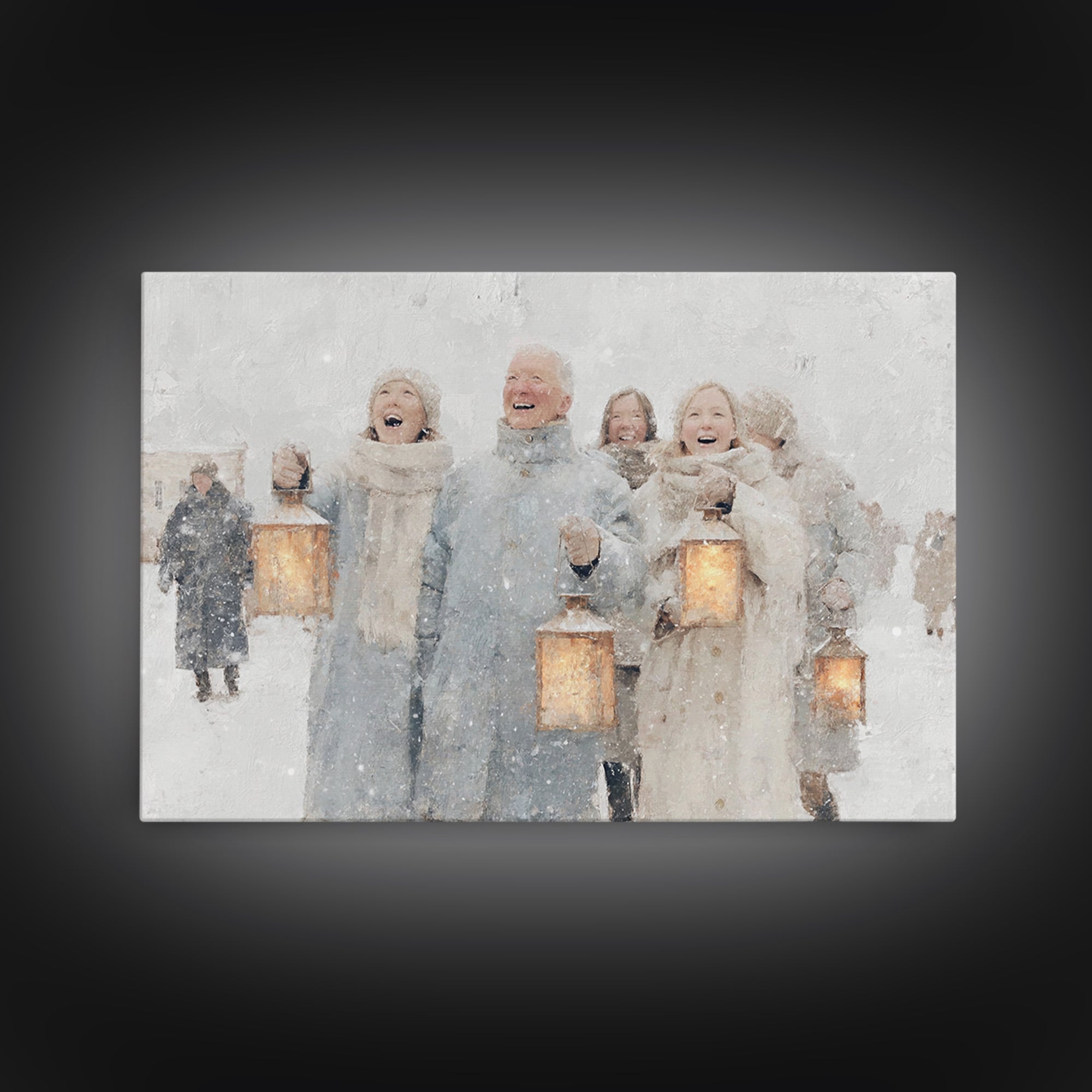 Winter Lantern Choir – Framed Canvas Print – Christmas Art Prints – Christian Christmas Art – Christmas Wall Art – Christmas Art Canvas – H