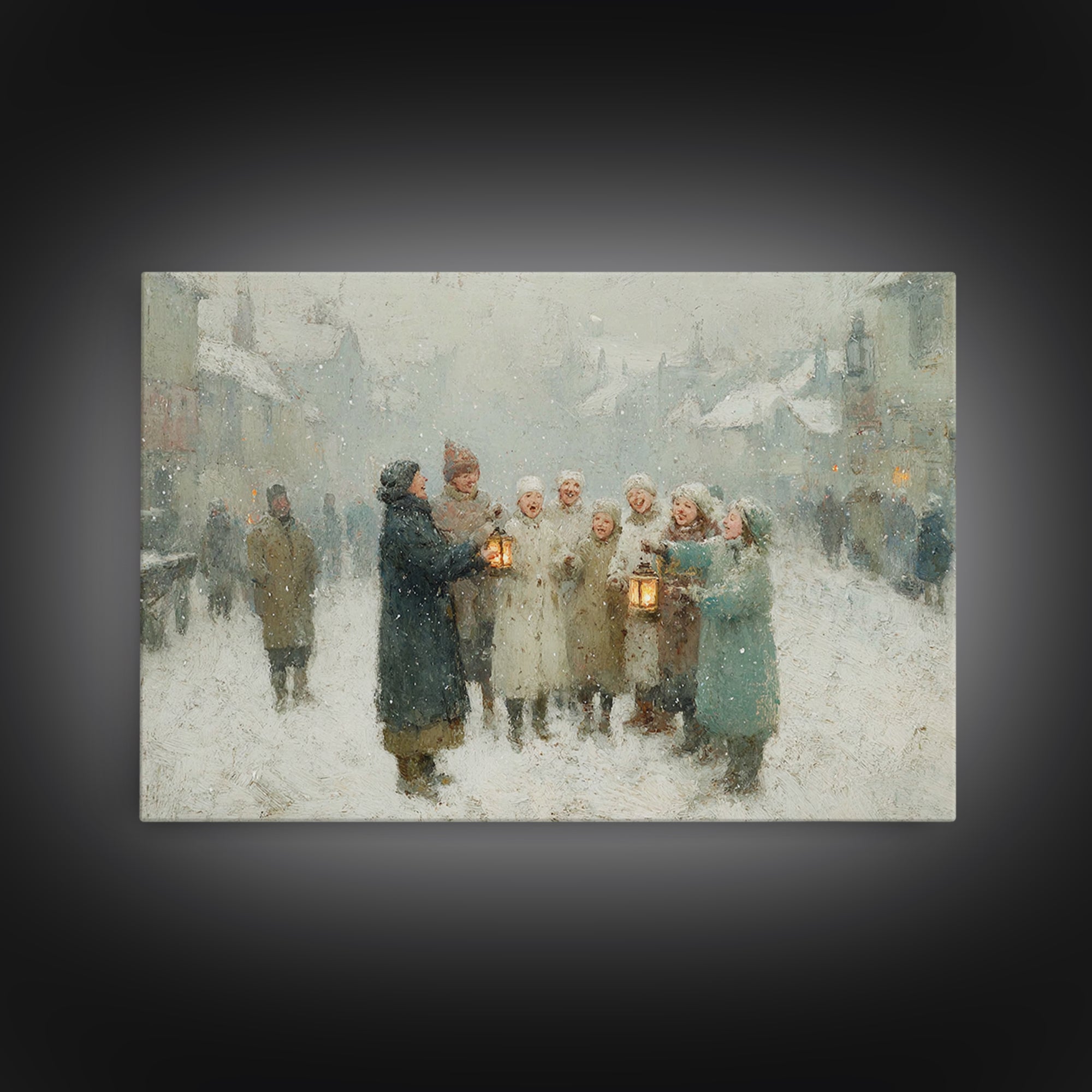 Snowbound Carolers, Framed Canvas Print, Christmas Wall Art, Christian Christmas Art, Christmas Art Canvas, Vintage Christmas Art, Christma