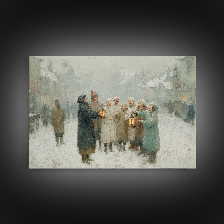 Snowbound Carolers, Framed Canvas Print, Christmas Wall Art, Christian Christmas Art, Christmas Art Canvas, Vintage Christmas Art, Christma